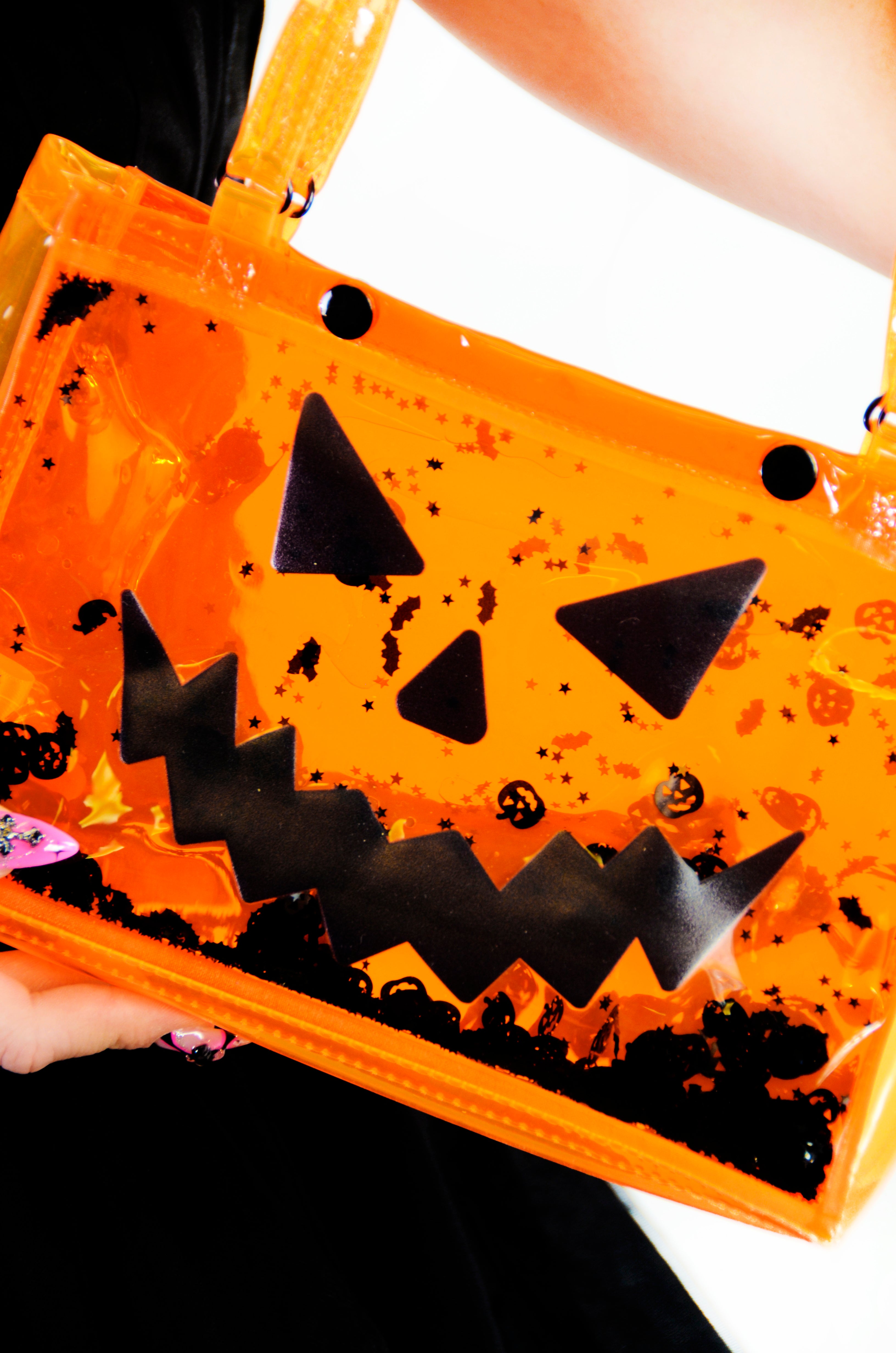 Liquid Glitter Snap Purse - Pumpkin Head - Orange