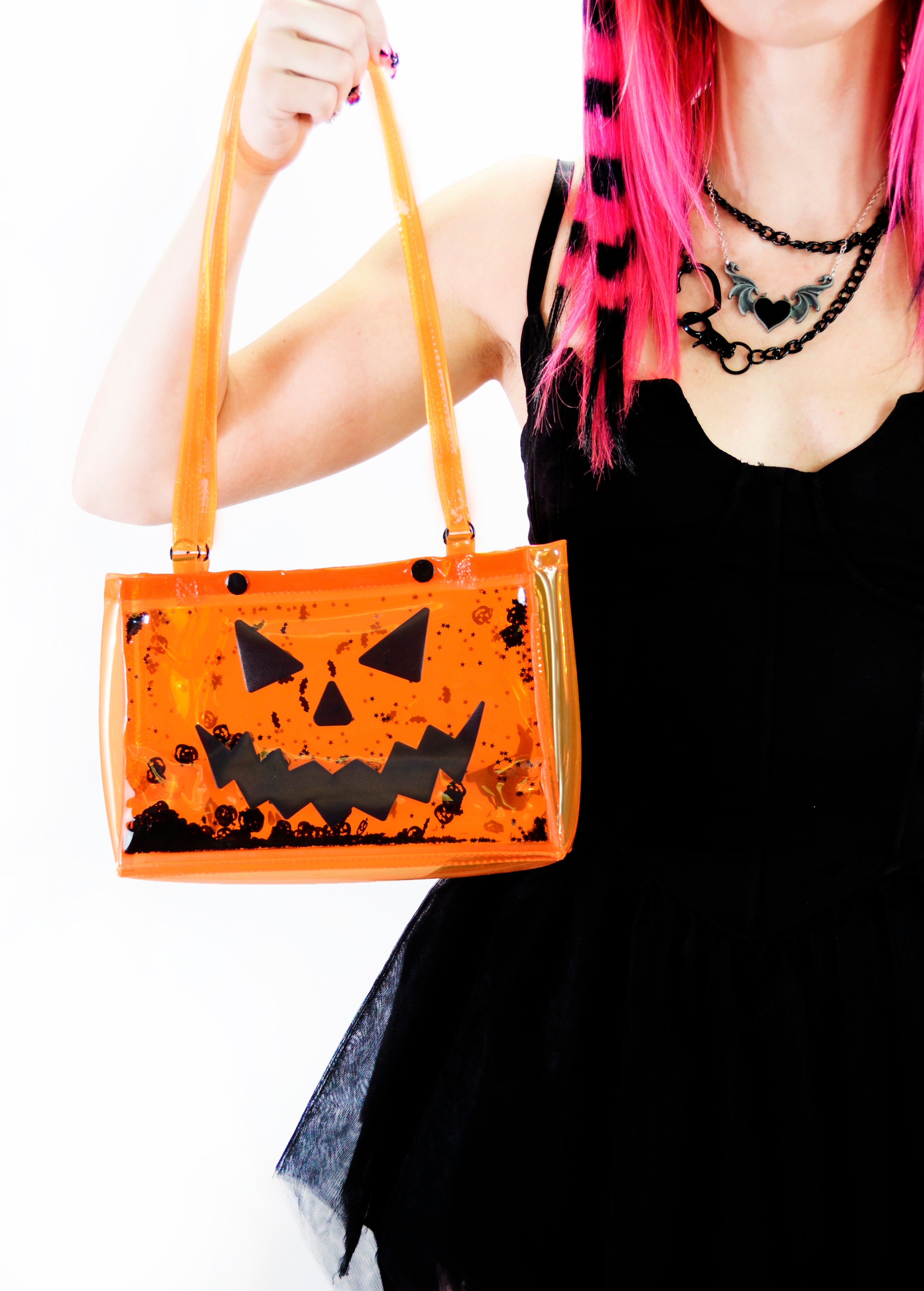 Liquid Glitter Snap Purse - Pumpkin Head - Orange