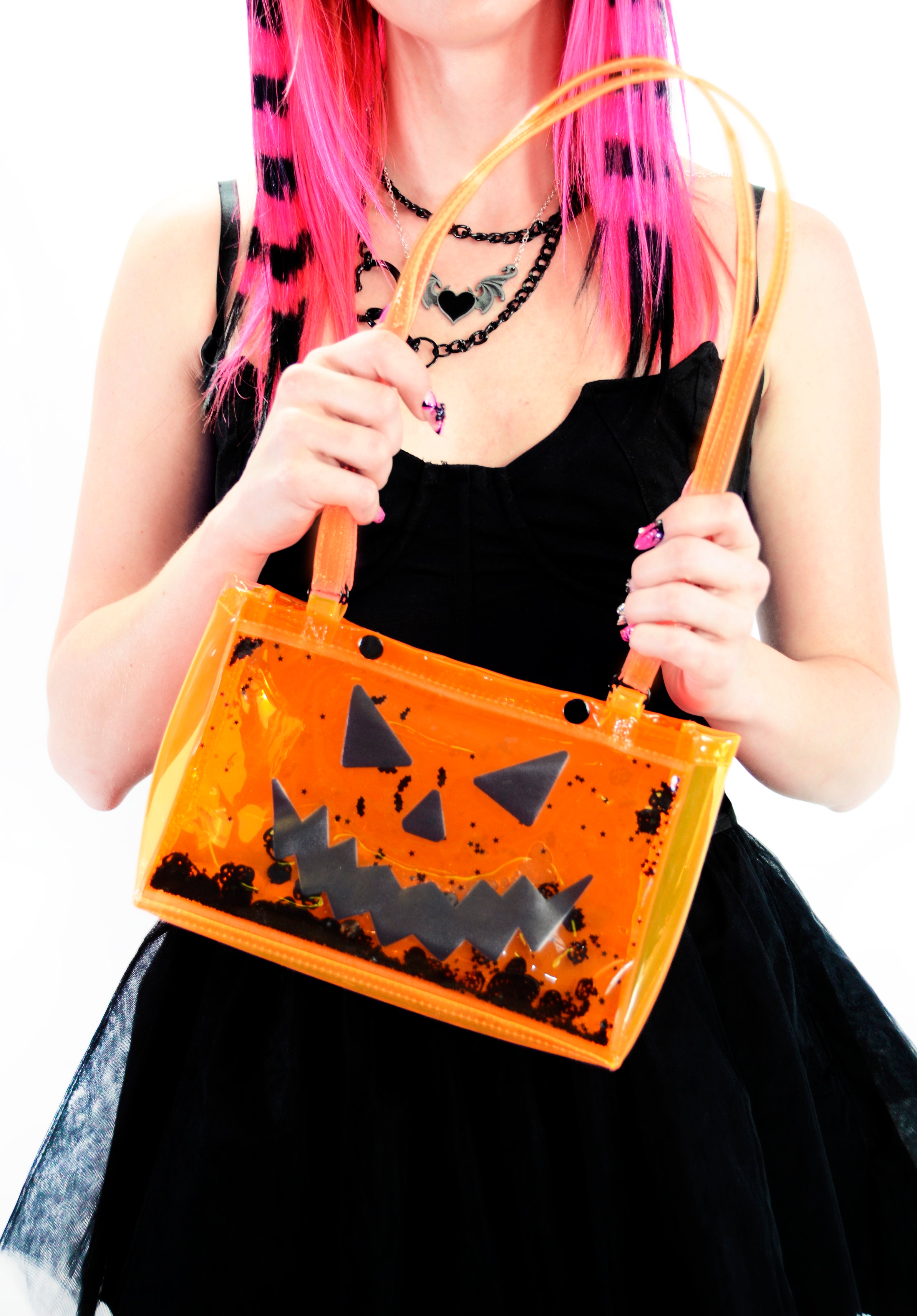 Liquid Glitter Snap Purse - Pumpkin Head - Orange