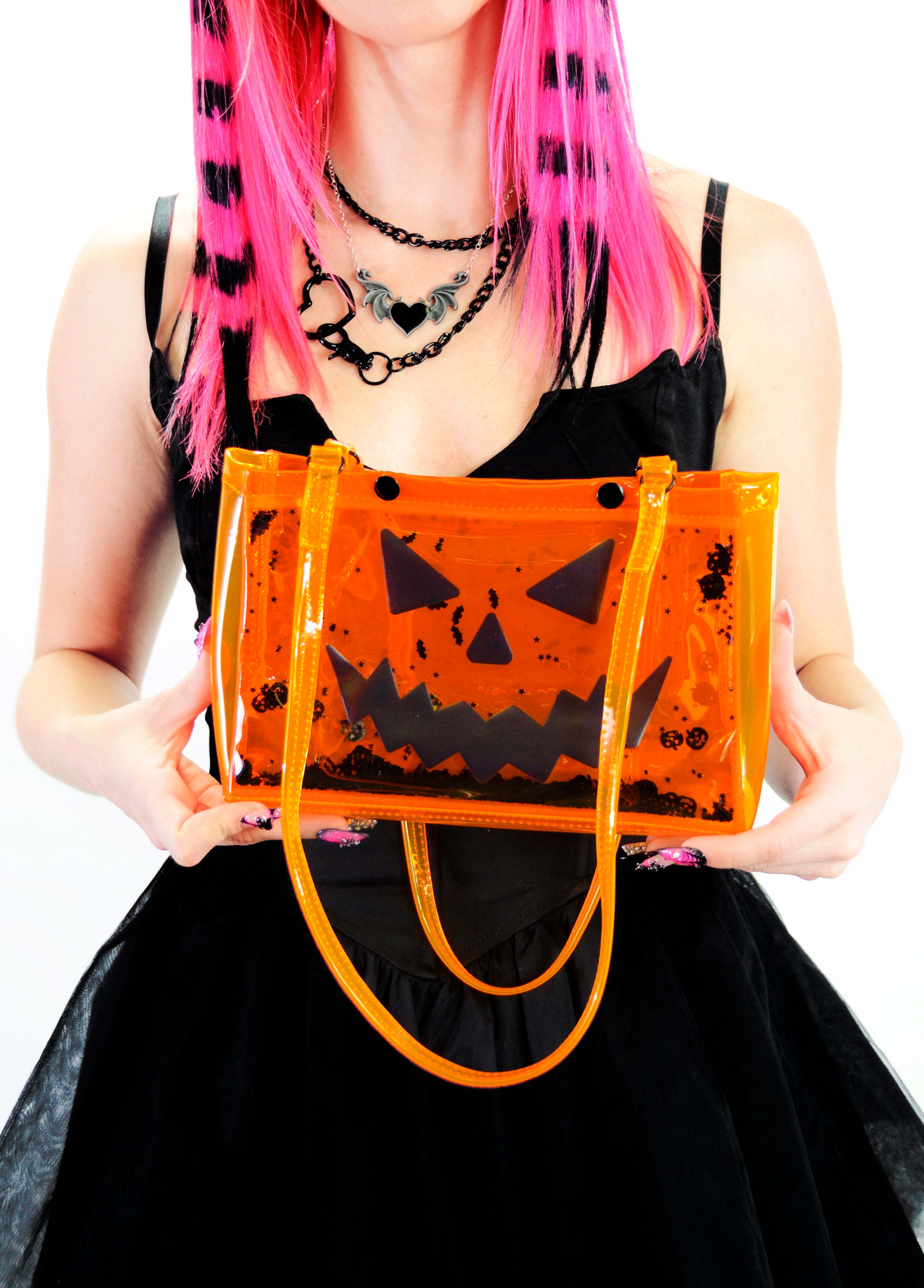 Liquid Glitter Snap Purse - Pumpkin Head - Orange