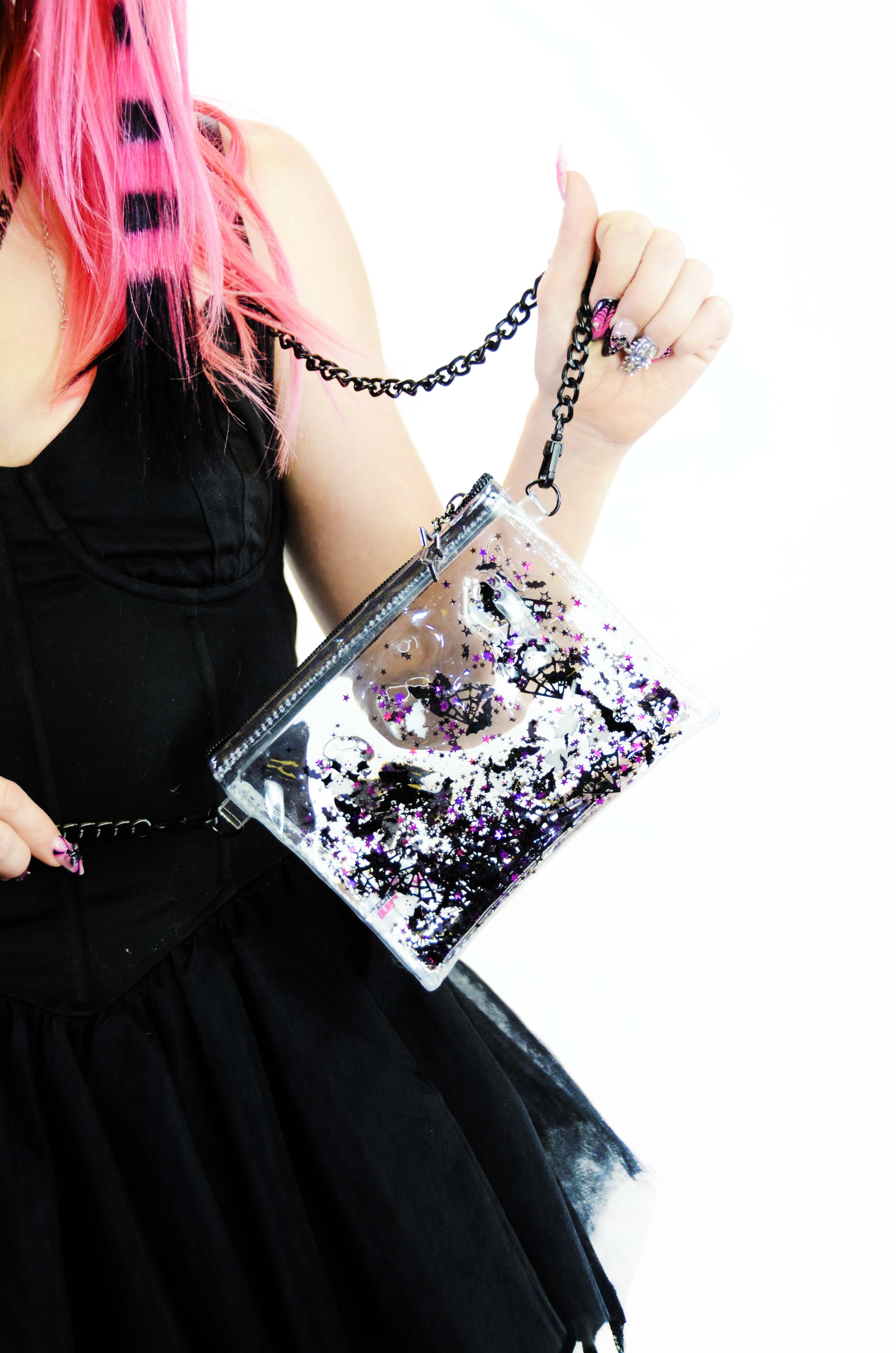 Glitter Goo Wristlet/ Crossbody Purse - Ghostly Greetings - Electric Bubblegum
