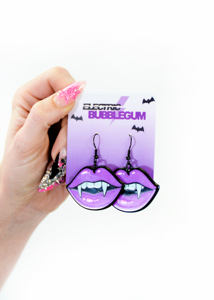 Purple Vampire Fang Halloween Earrings