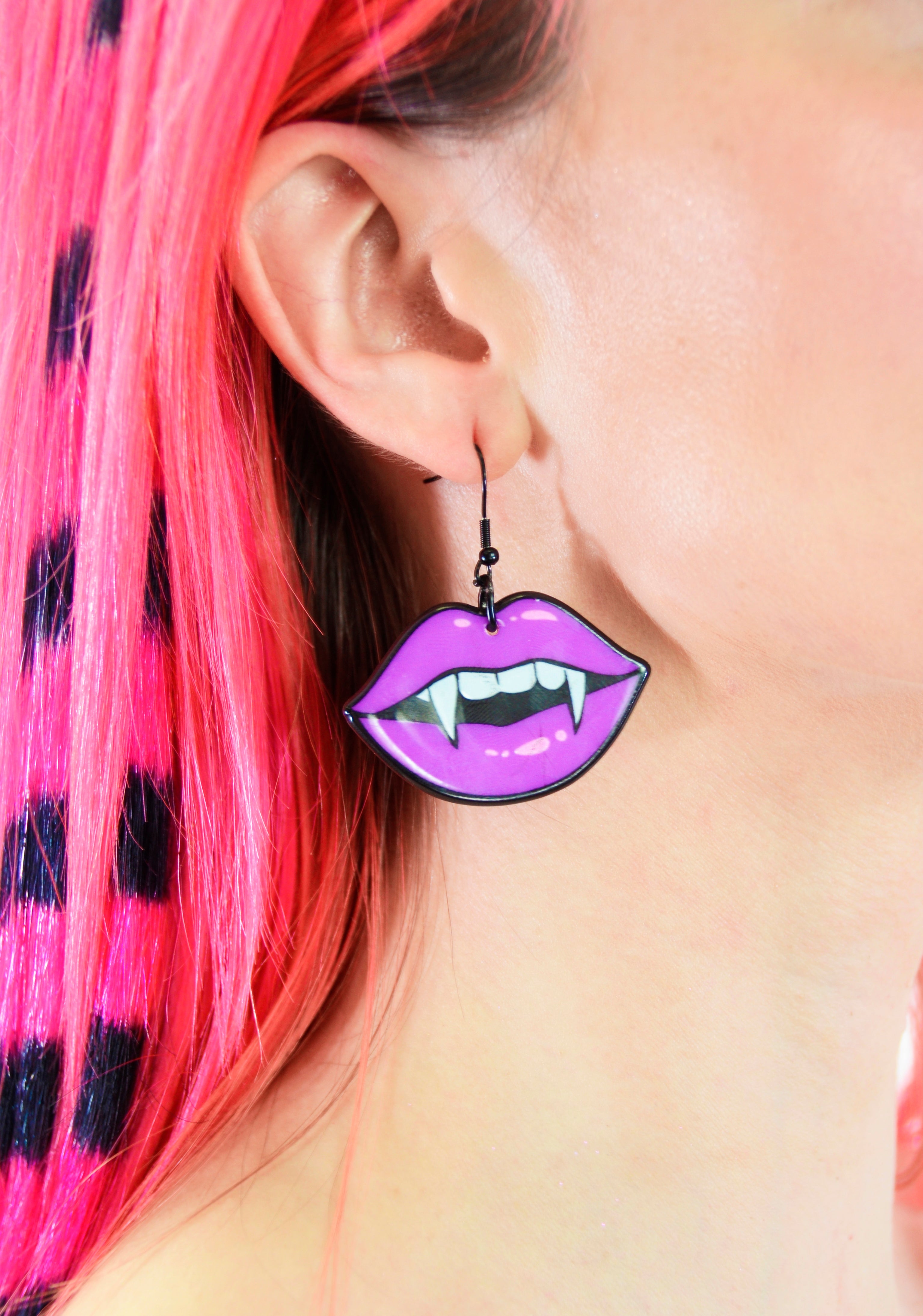 Purple Vampire Fang Halloween Earrings