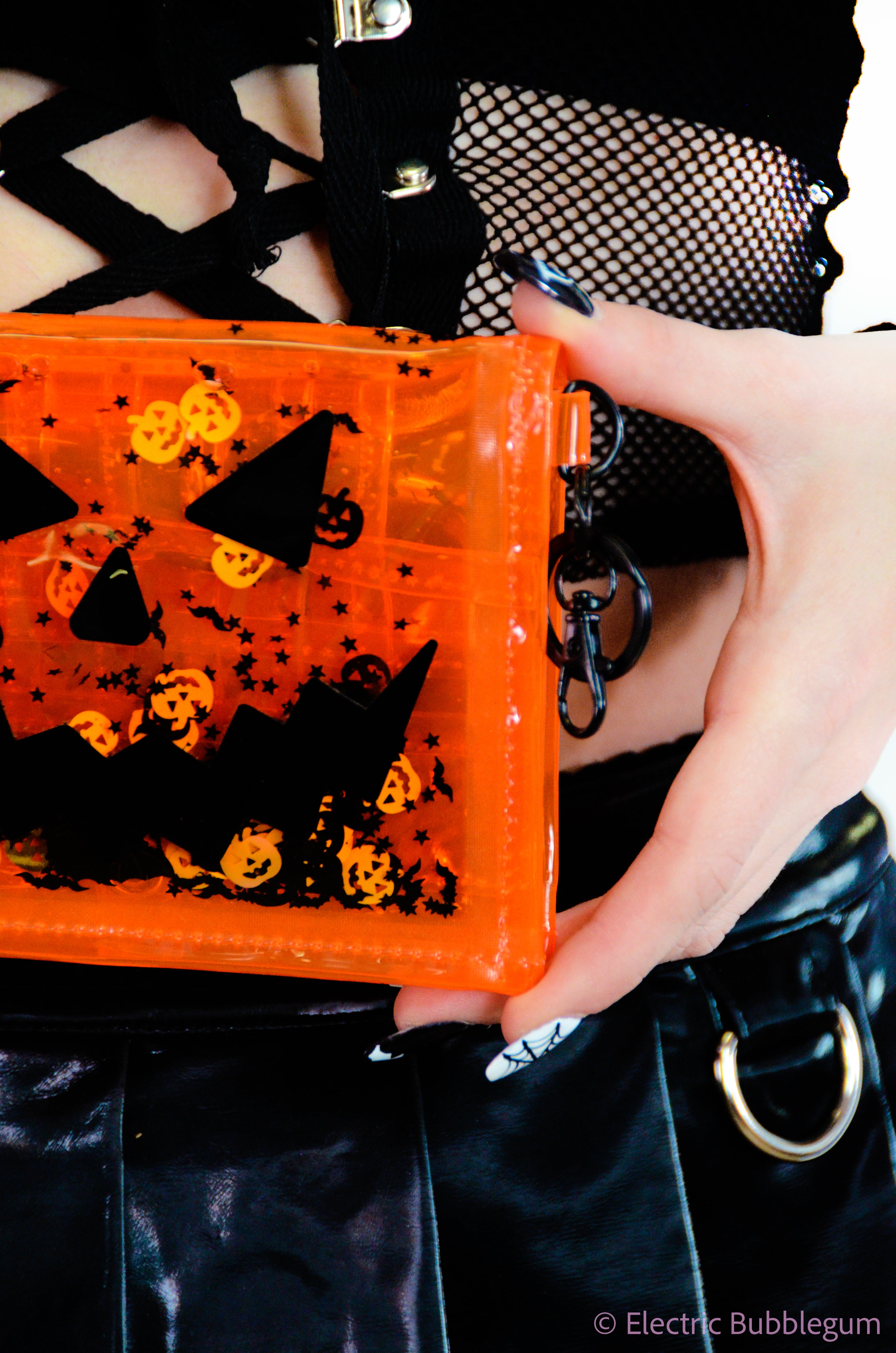 Liquid Glitter Mini Wallet - Pumpkin Head - Orange