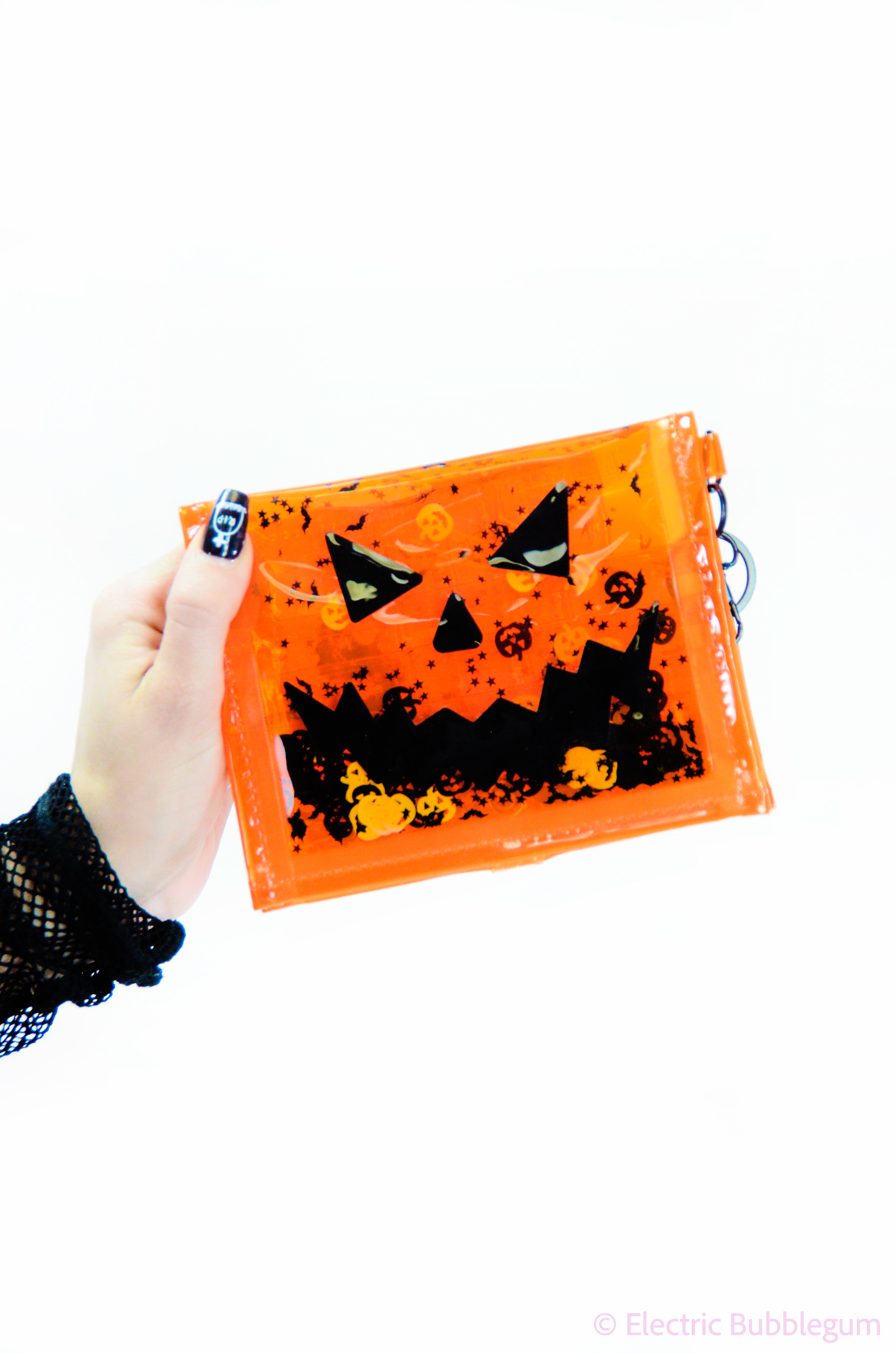 Liquid Glitter Mini Wallet - Pumpkin Head - Orange