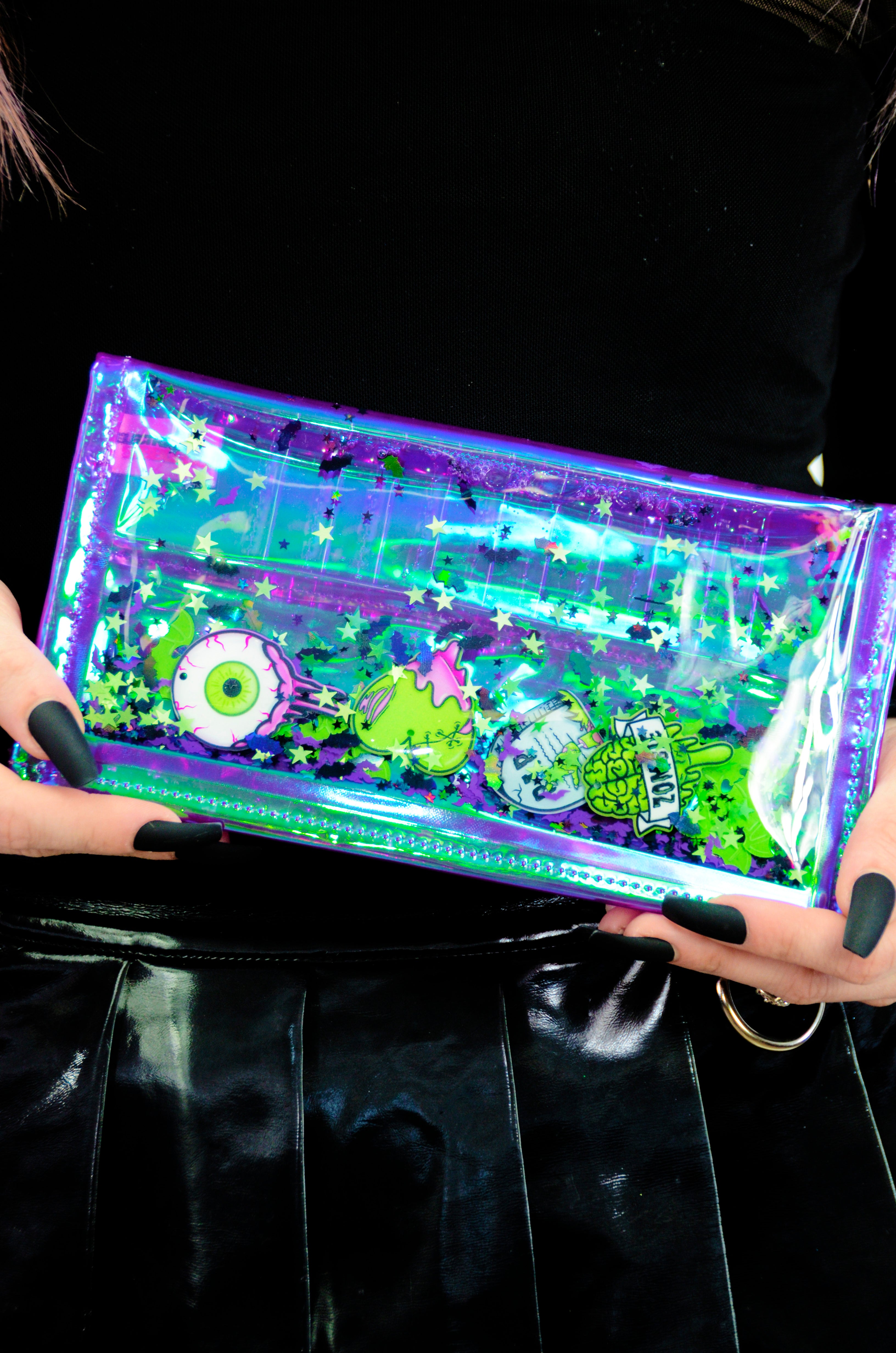 Liquid Glitter Large Wallet - Monster Mash - Electric Bubblegum