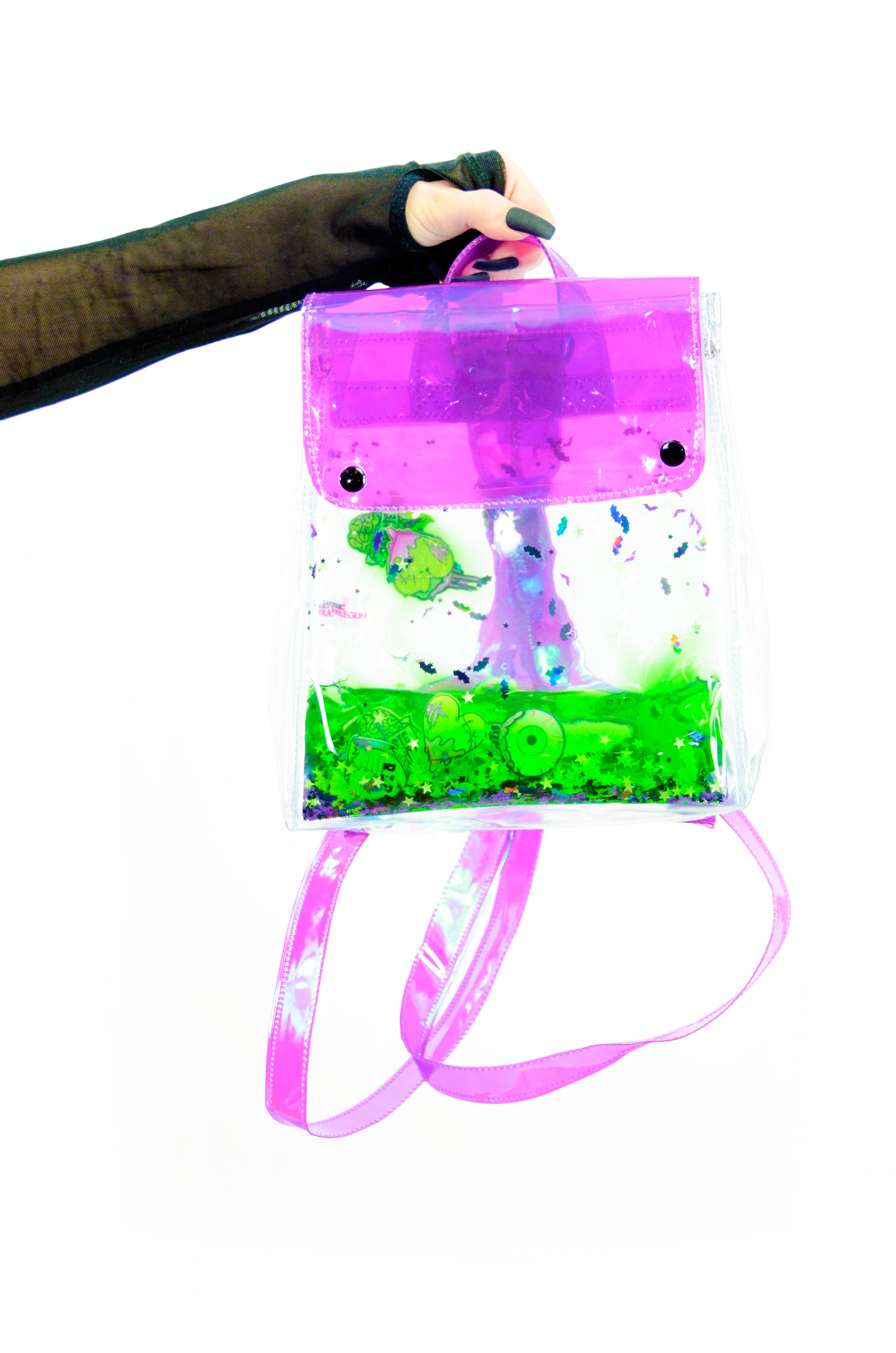 Liquid Glitter Mini Bucket Backpack - Monster Mash - Electric Bubblegum