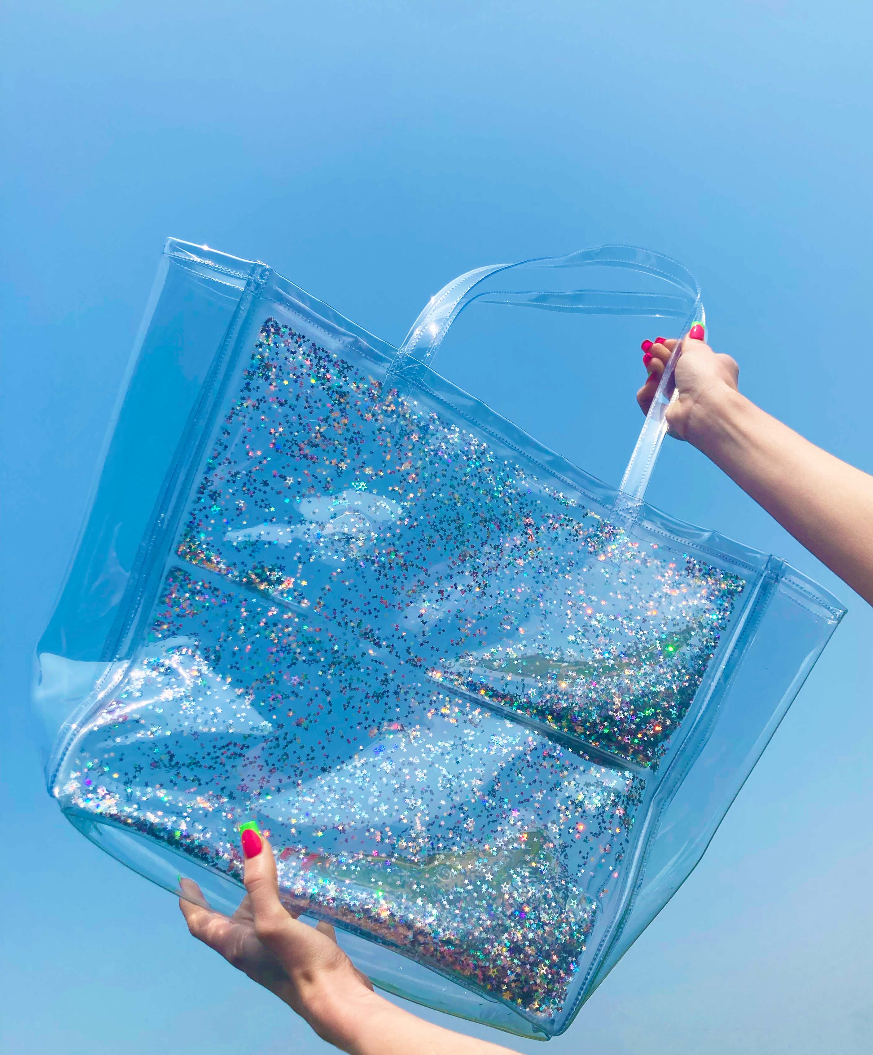 Liquid Glitter Tote Bag - Atomic Silver - Electric Bubblegum
