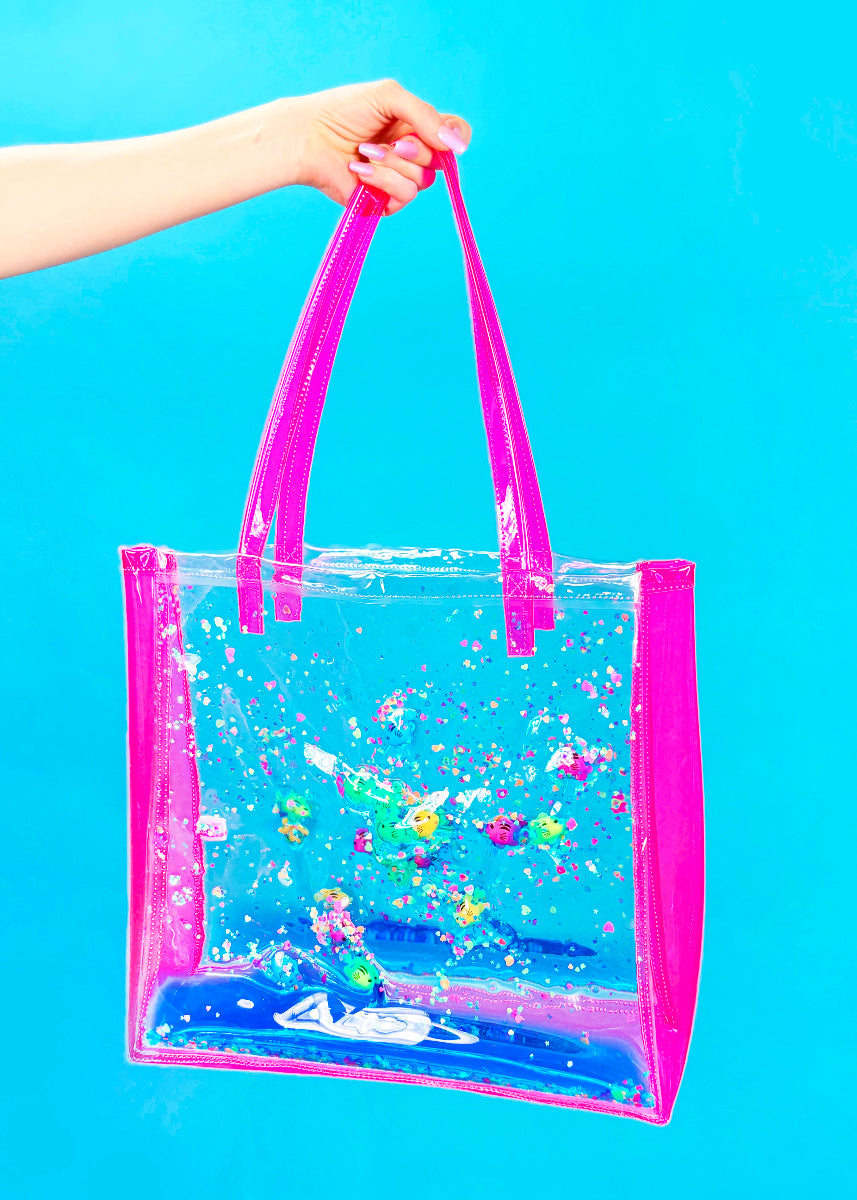 Liquid Glitter Bucket Tote - Just Keep Swimming - Electric Bubblegum