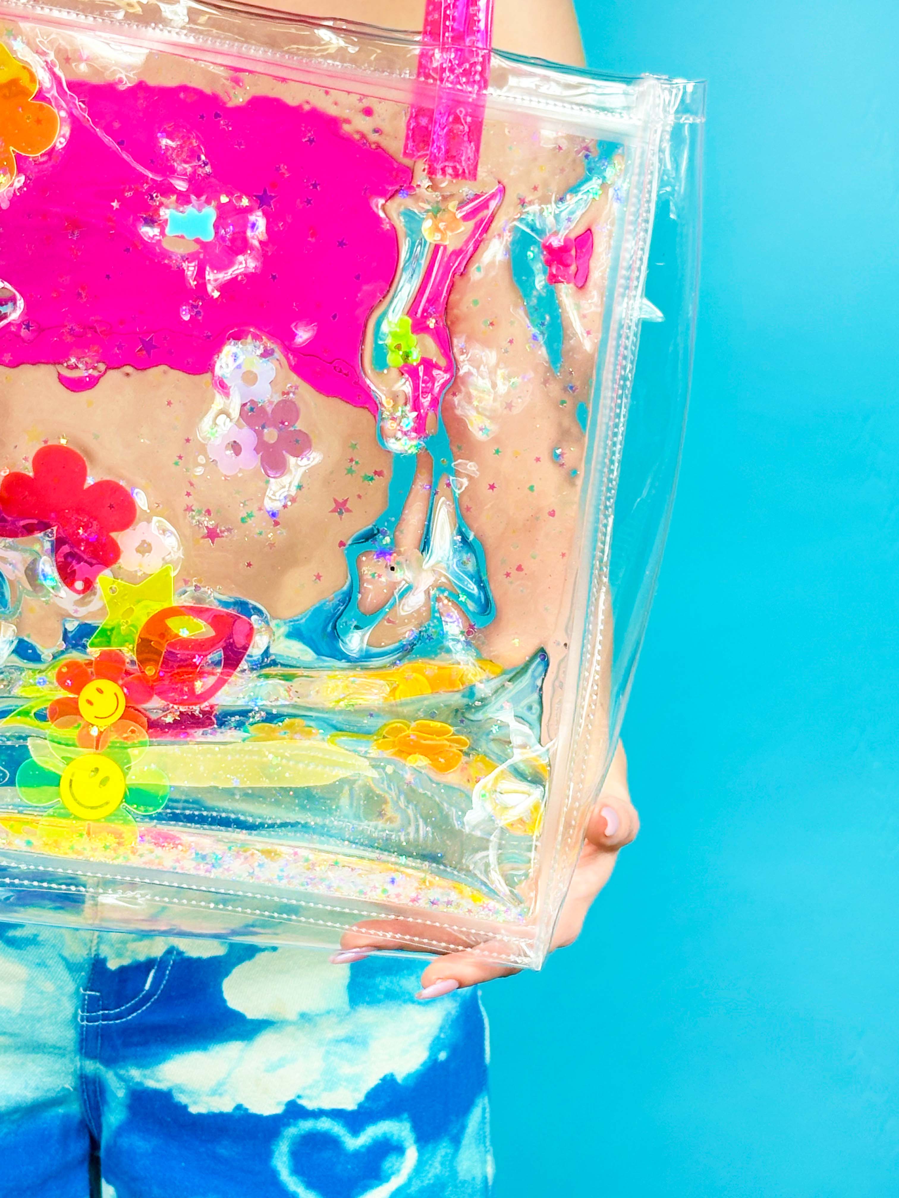 Liquid Glitter Bucket Tote - Rainbow Rave - Electric Bubblegum