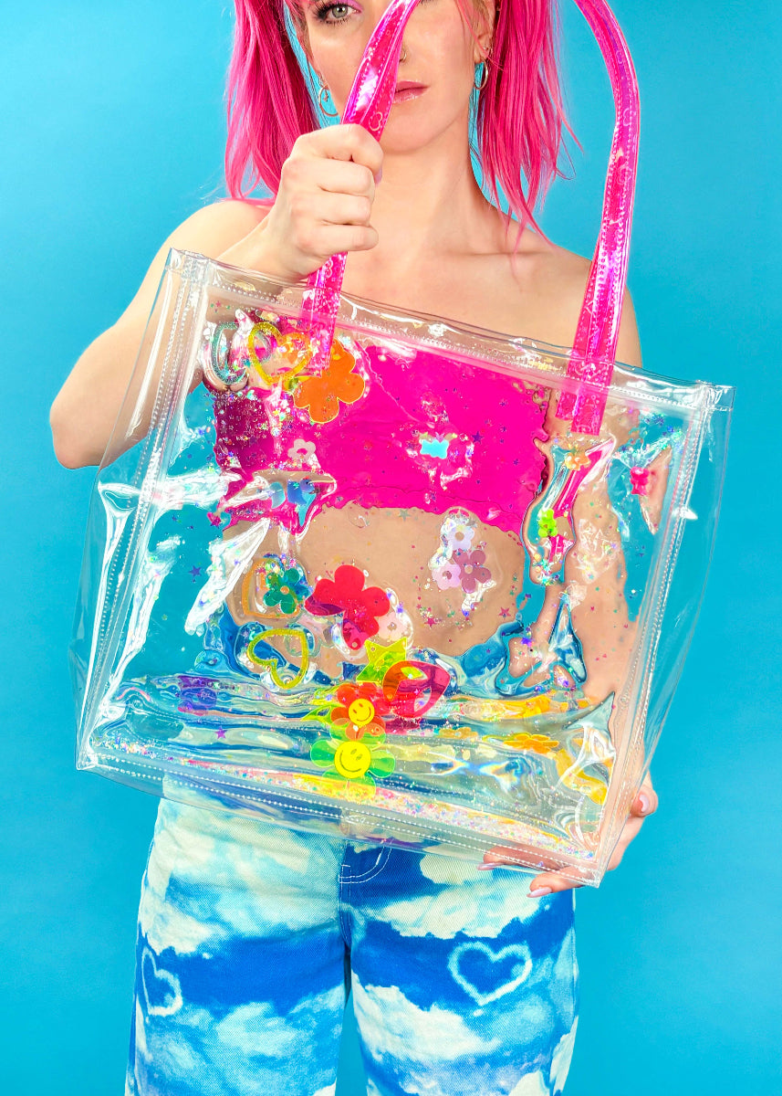 Liquid Glitter Bucket Tote - Rainbow Rave - Electric Bubblegum