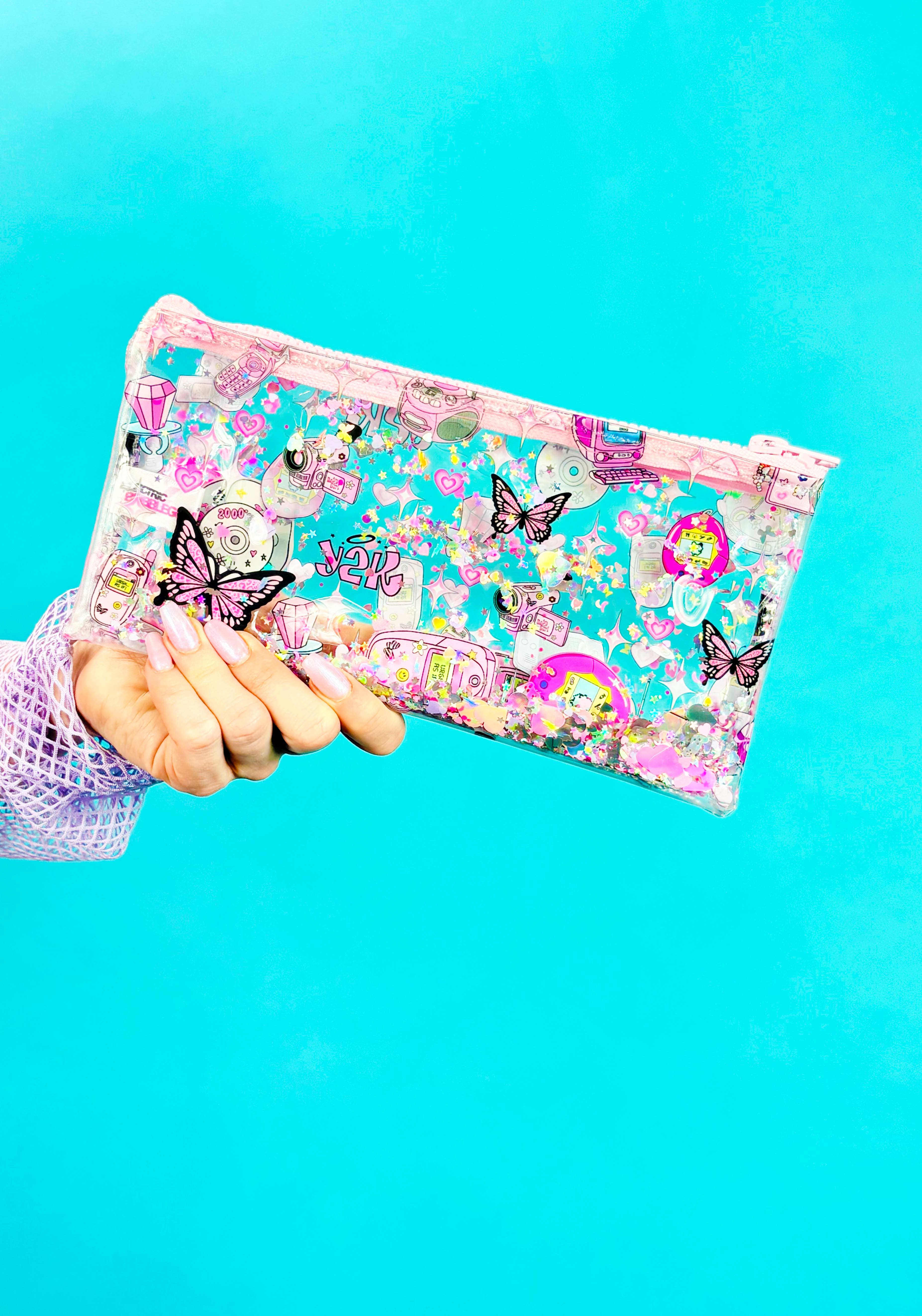 Liquid Glitter Pencil Case - Dot Com Cutie - Electric Bubblegum