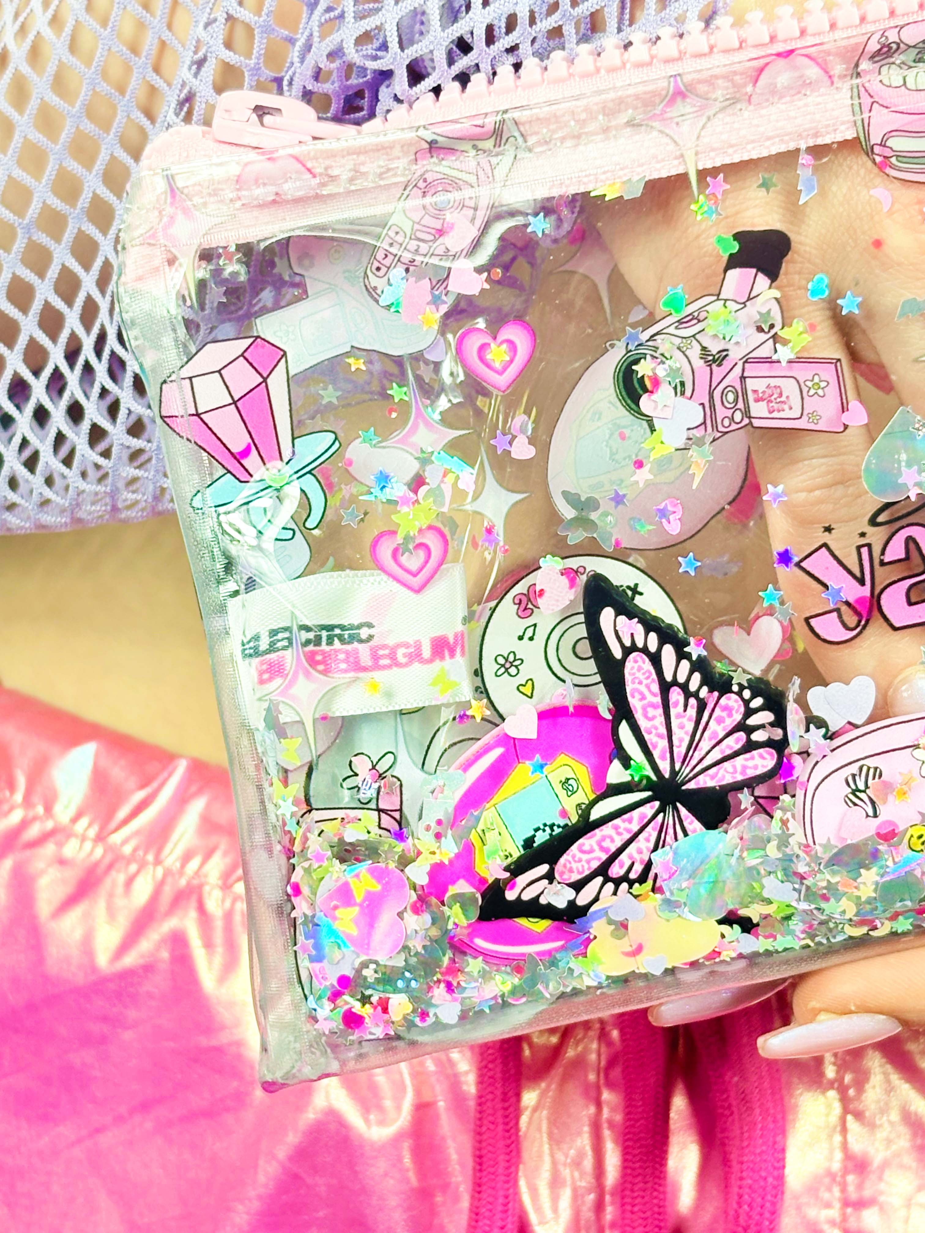 Liquid Glitter Pencil Case - Dot Com Cutie - Electric Bubblegum