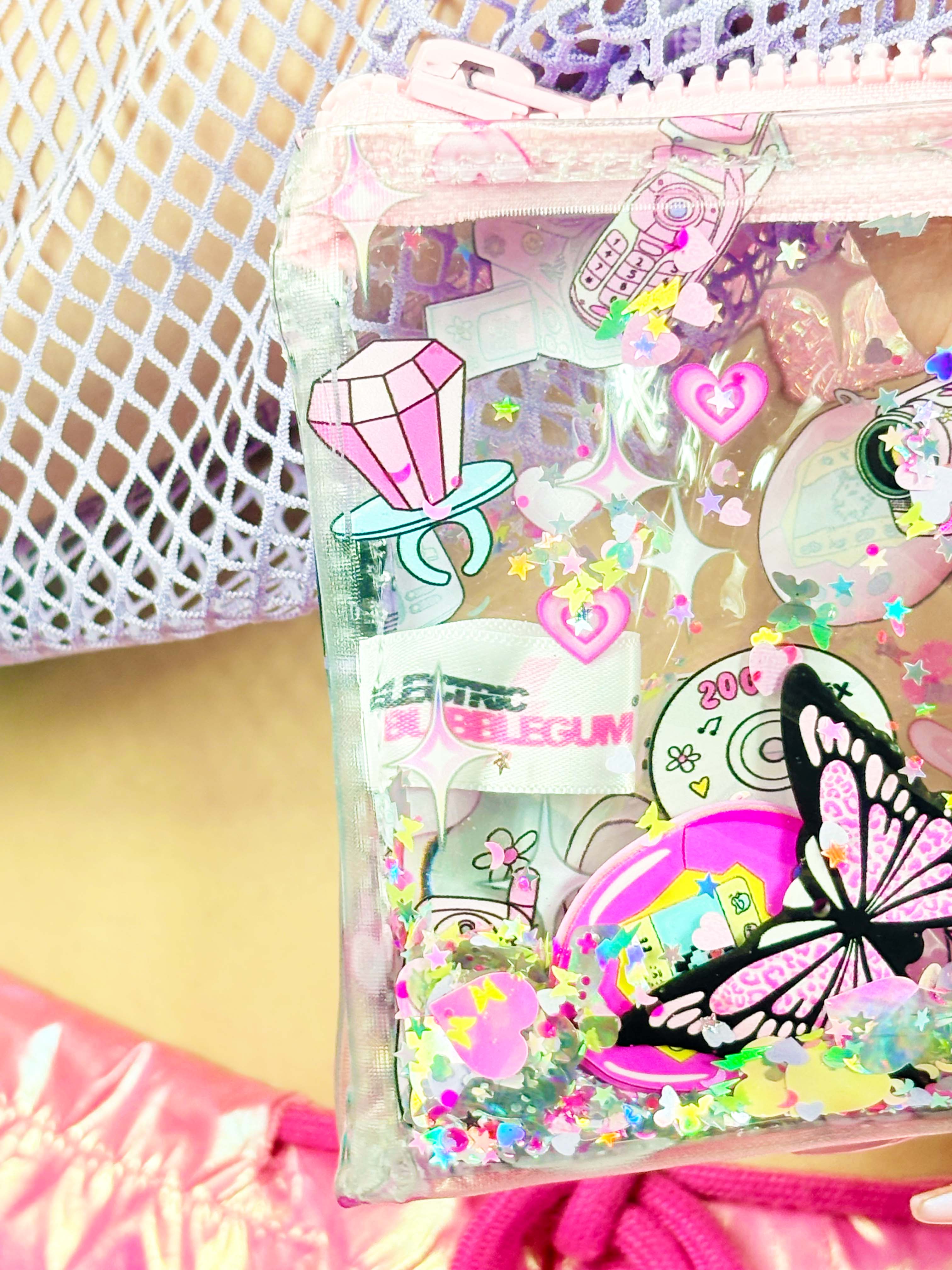 Liquid Glitter Pencil Case - Dot Com Cutie - Electric Bubblegum