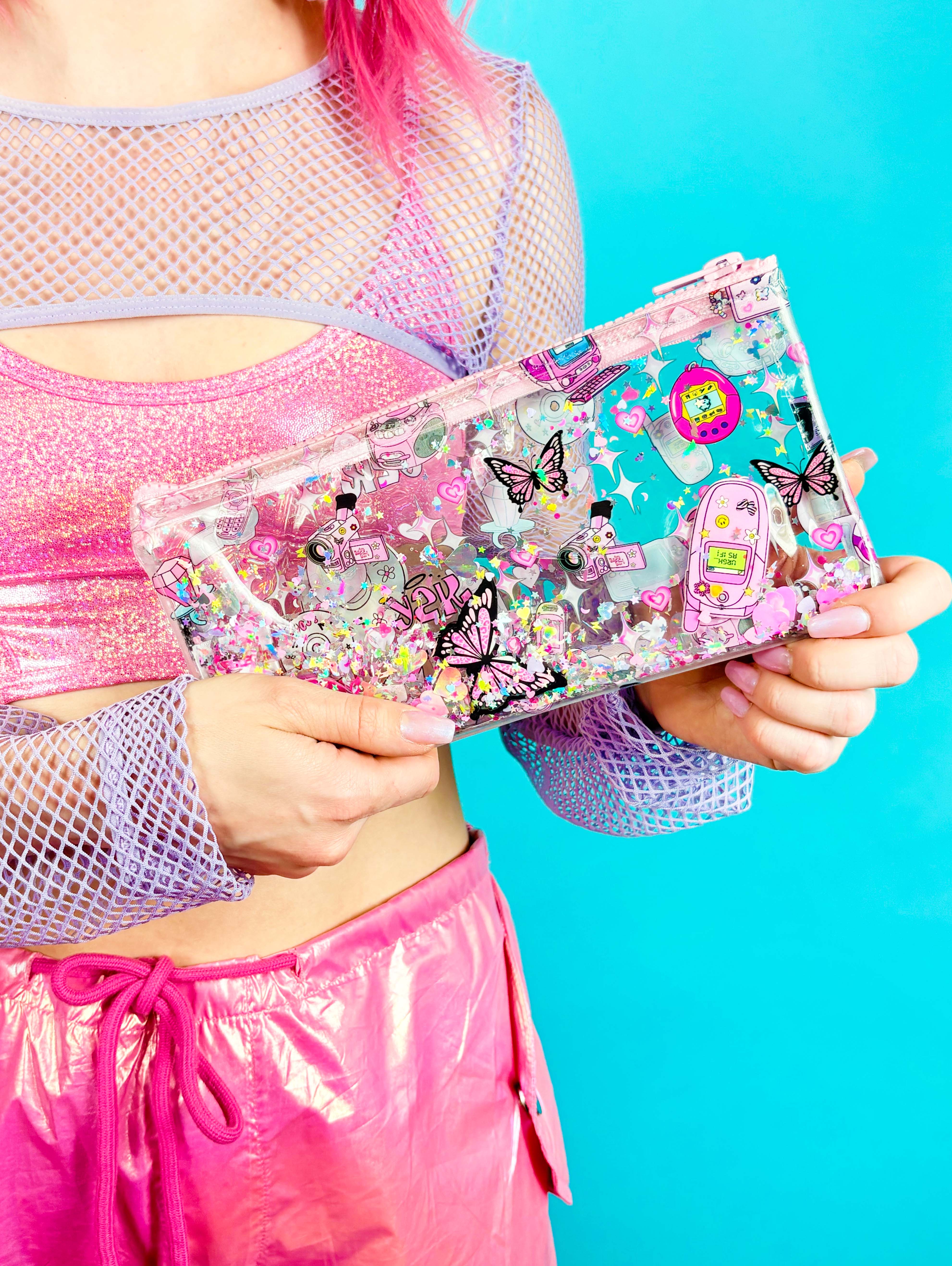 Liquid Glitter Pencil Case - Dot Com Cutie - Electric Bubblegum