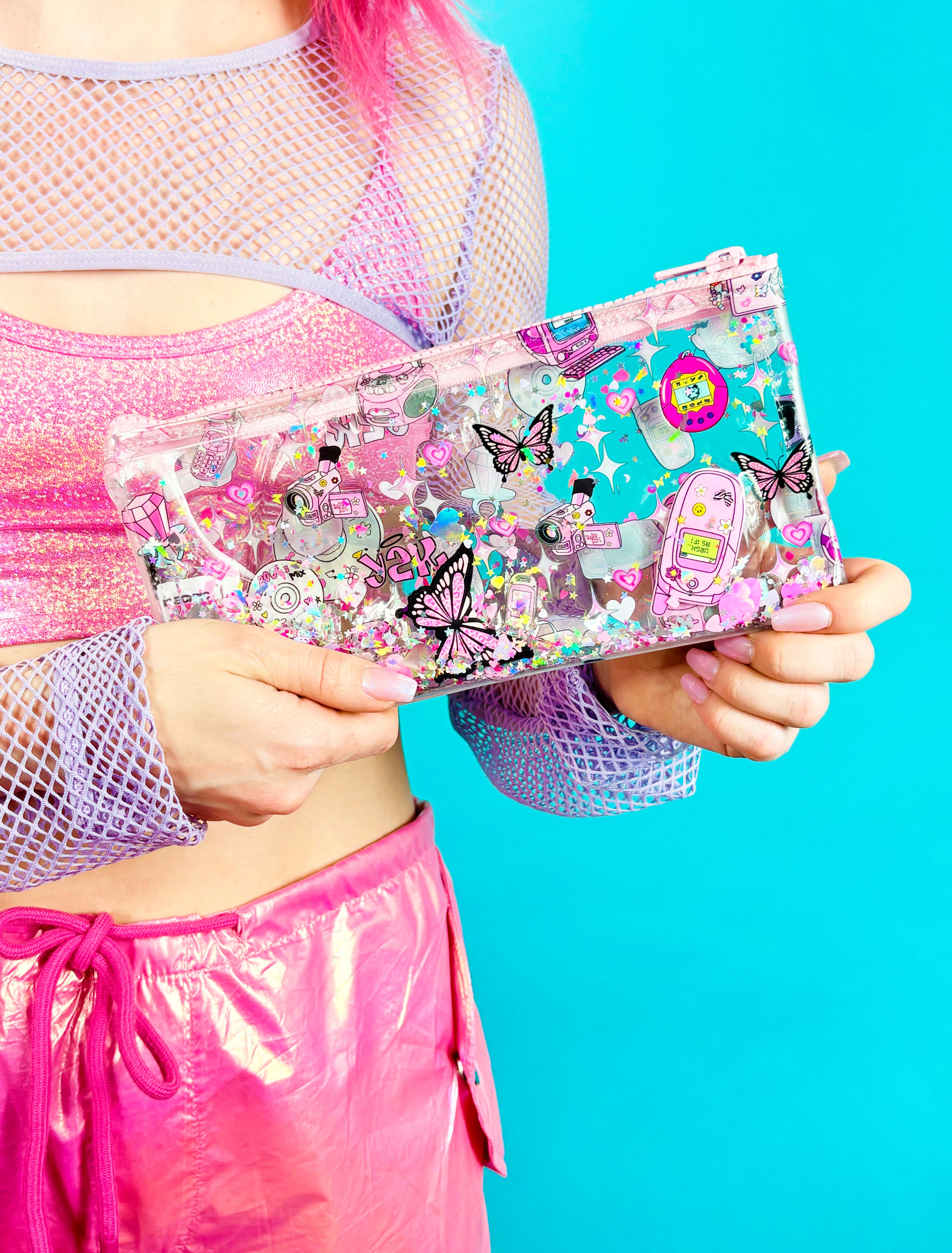 Liquid Glitter Pencil Case - Dot Com Cutie - Electric Bubblegum