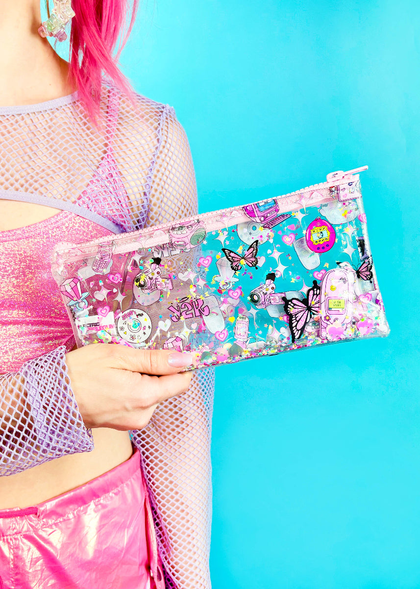 Liquid Glitter Pencil Case - Dot Com Cutie - Electric Bubblegum