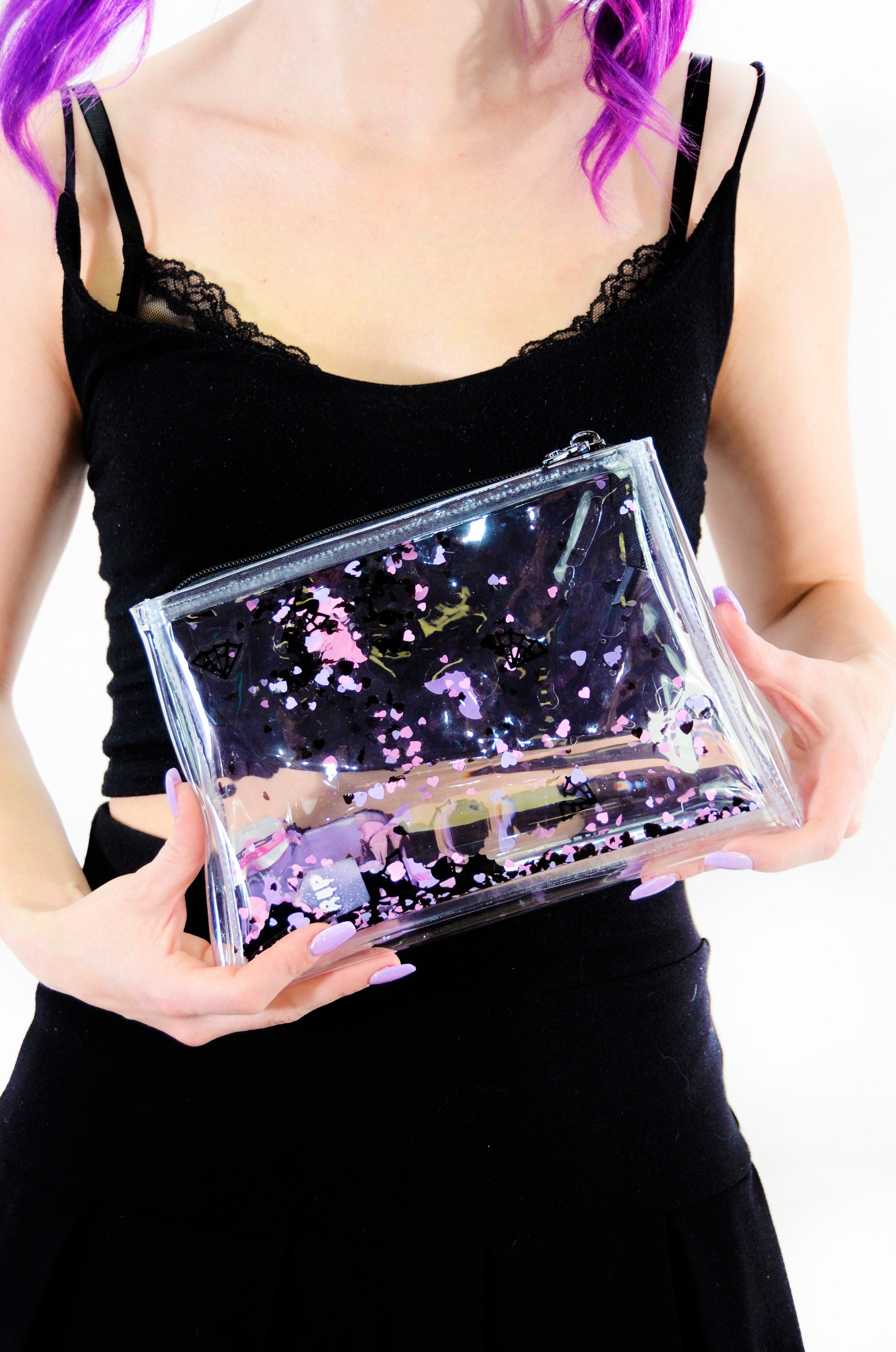 Liquid Glitter Makeup Bag - Haunted Hearts - Electric Bubblegum