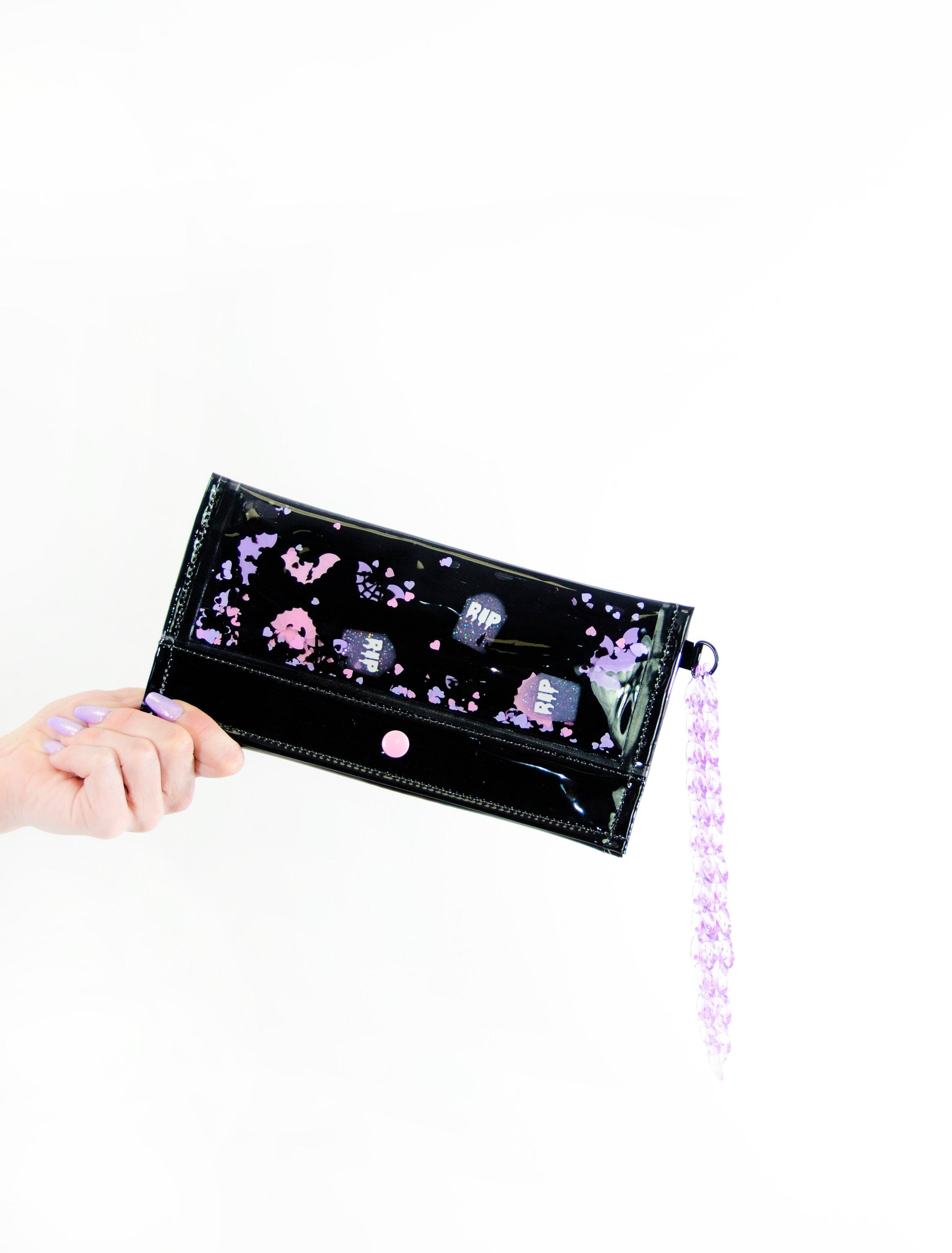 Liquid Glitter Wristlet Wallet - Haunted Hearts - Electric Bubblegum
