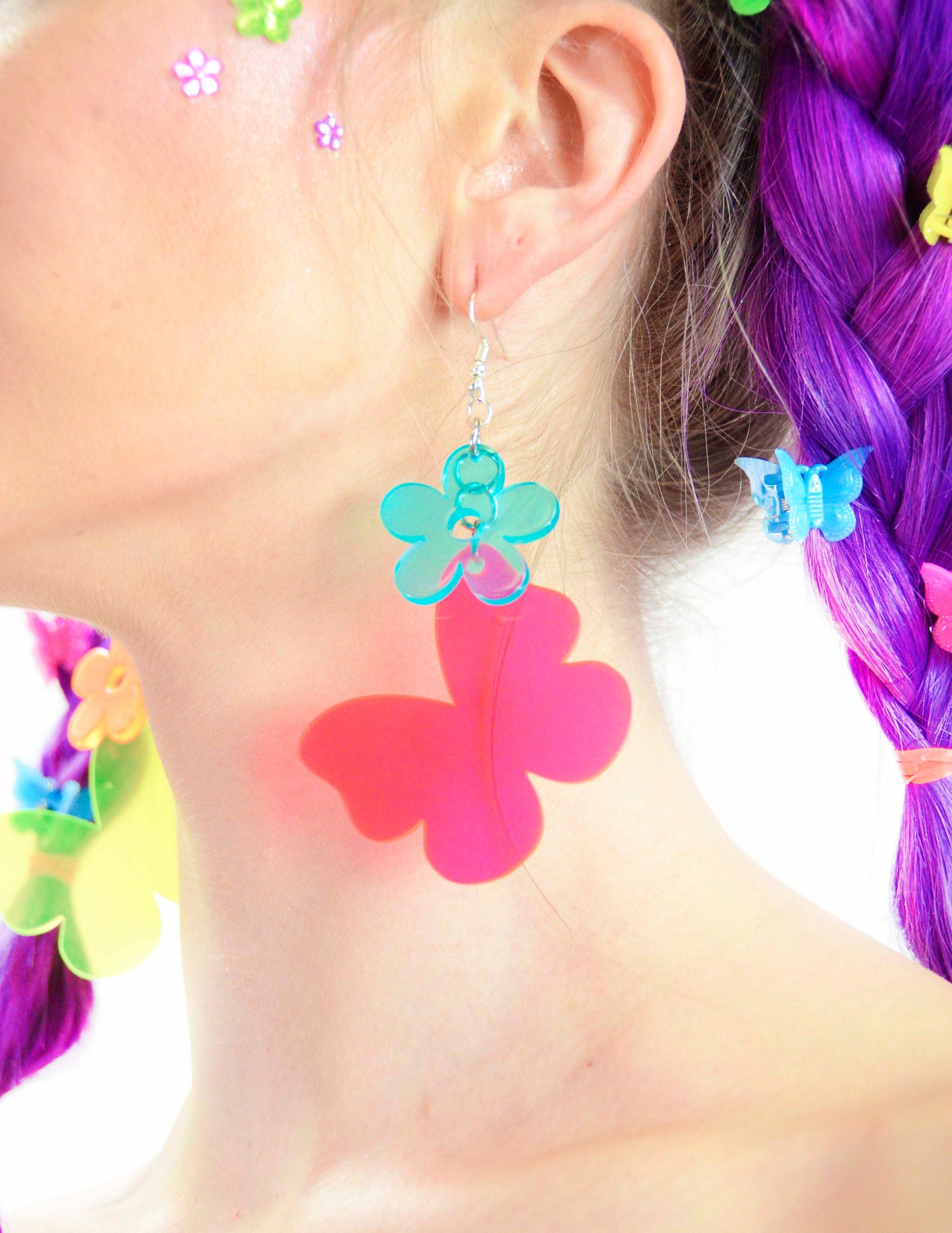 Club Butterfly Acrylic Earrings - Electric Bubblegum