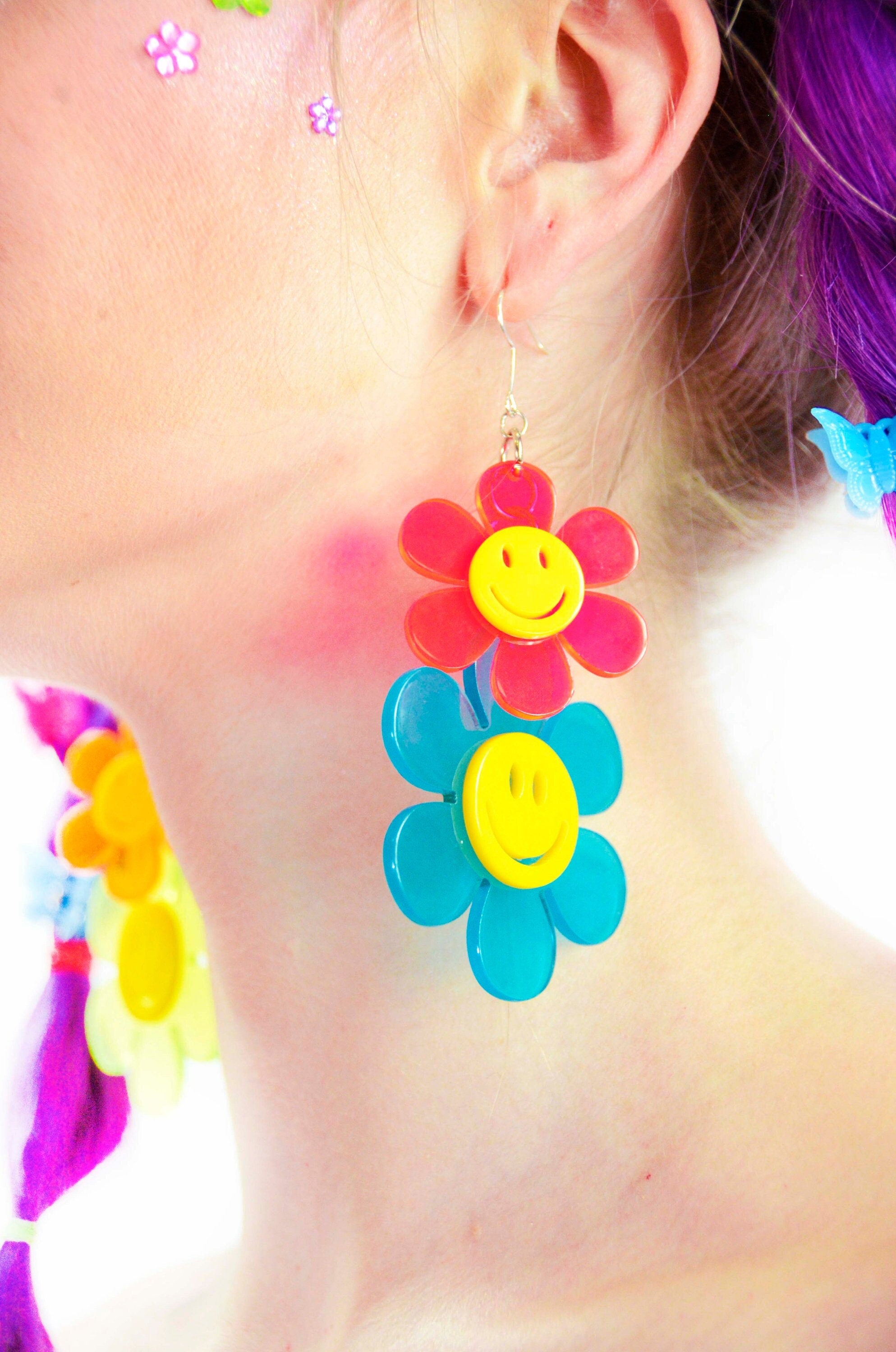 Groovy Girl Acrylic Earrings - Electric Bubblegum
