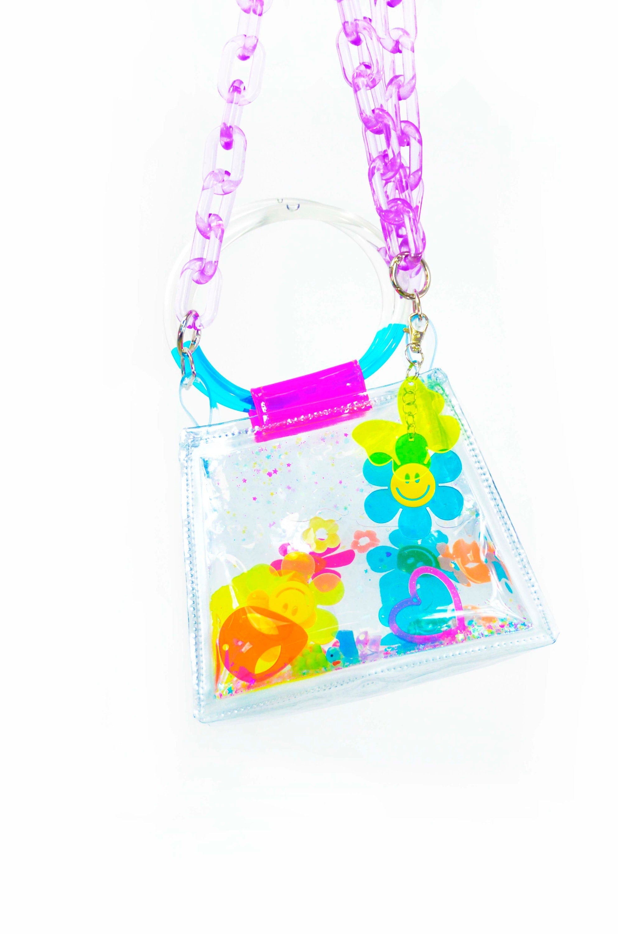 Liquid Glitter Mini Ring Handle Purse - Rainbow Rave - Electric Bubblegum