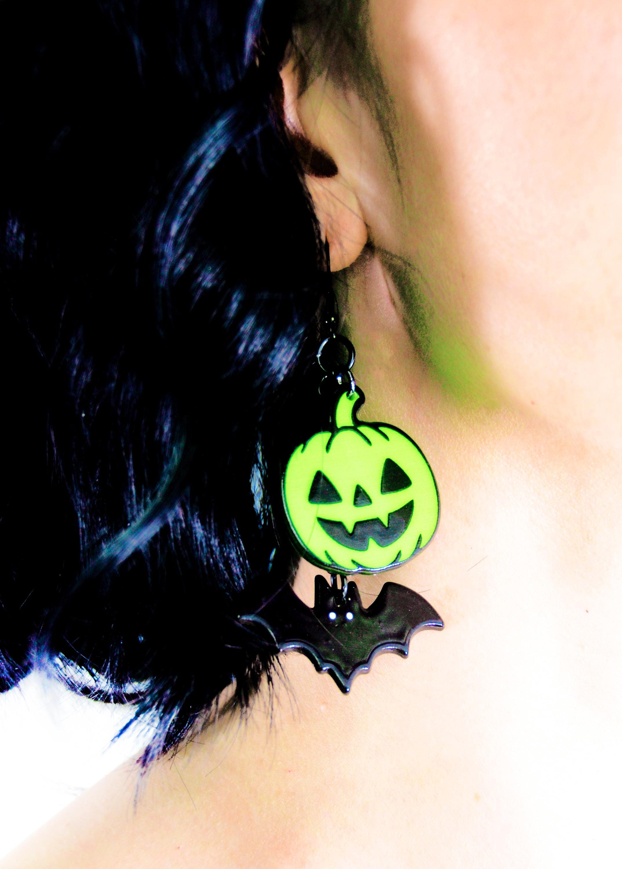 Neon Nightmares Jack O Lantern Earrings - Electric Bubblegum