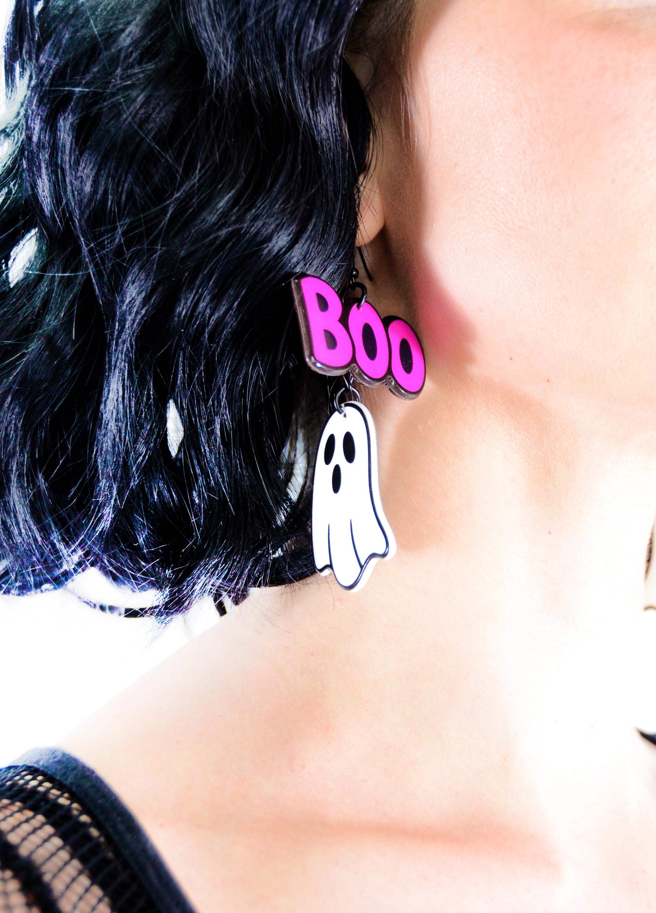 Neon Nightmares Ghost Earrings - Electric Bubblegum