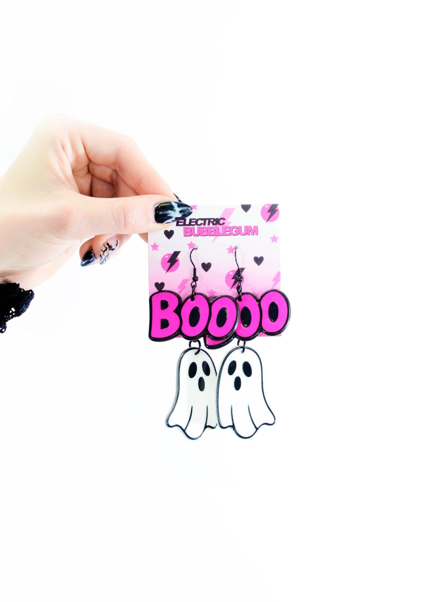 Neon Nightmares Ghost Earrings - Electric Bubblegum