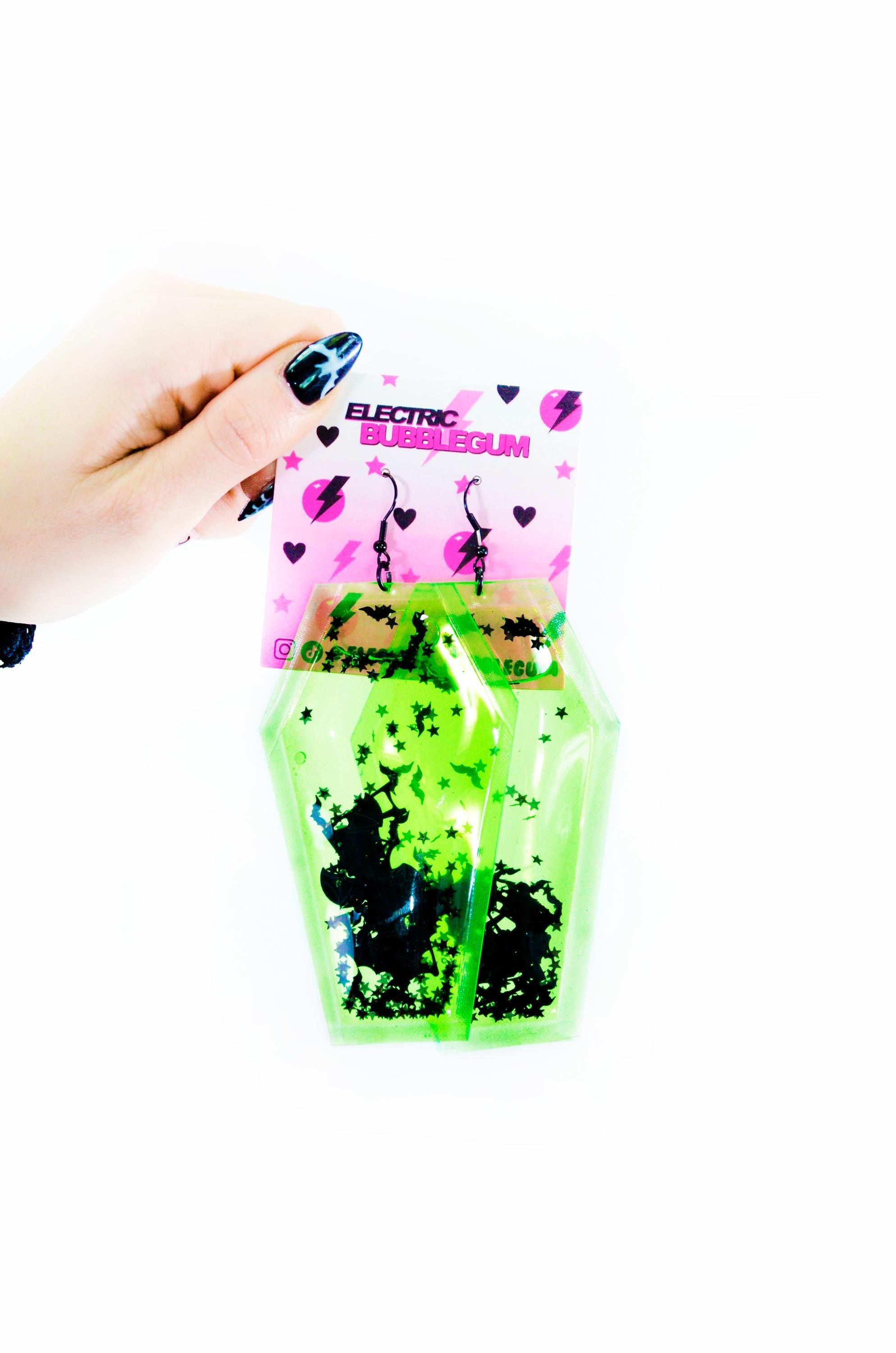 Liquid Glitter Coffin Earrings - Toxic Terror - Electric Bubblegum