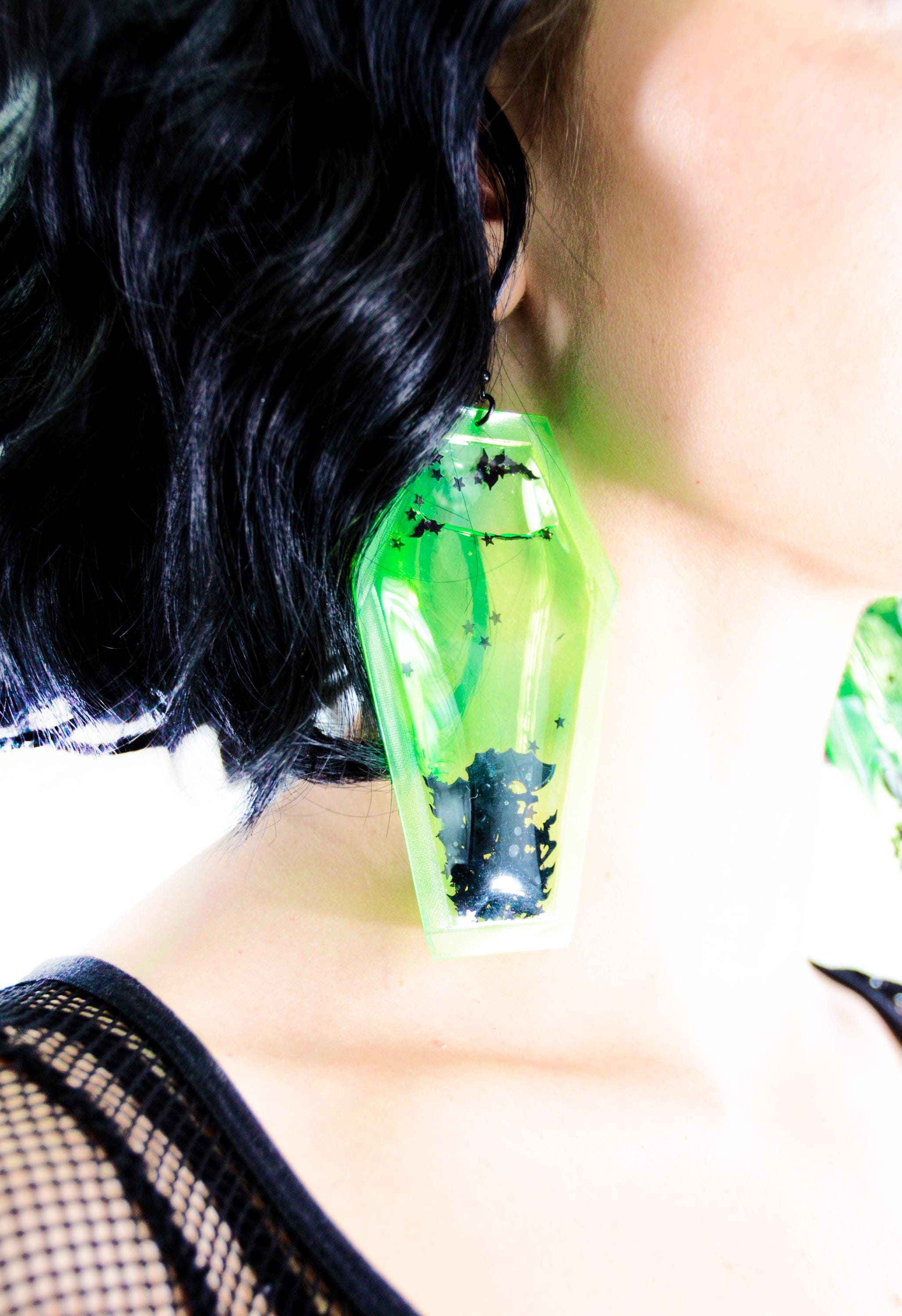 Liquid Glitter Coffin Earrings - Toxic Terror - Electric Bubblegum