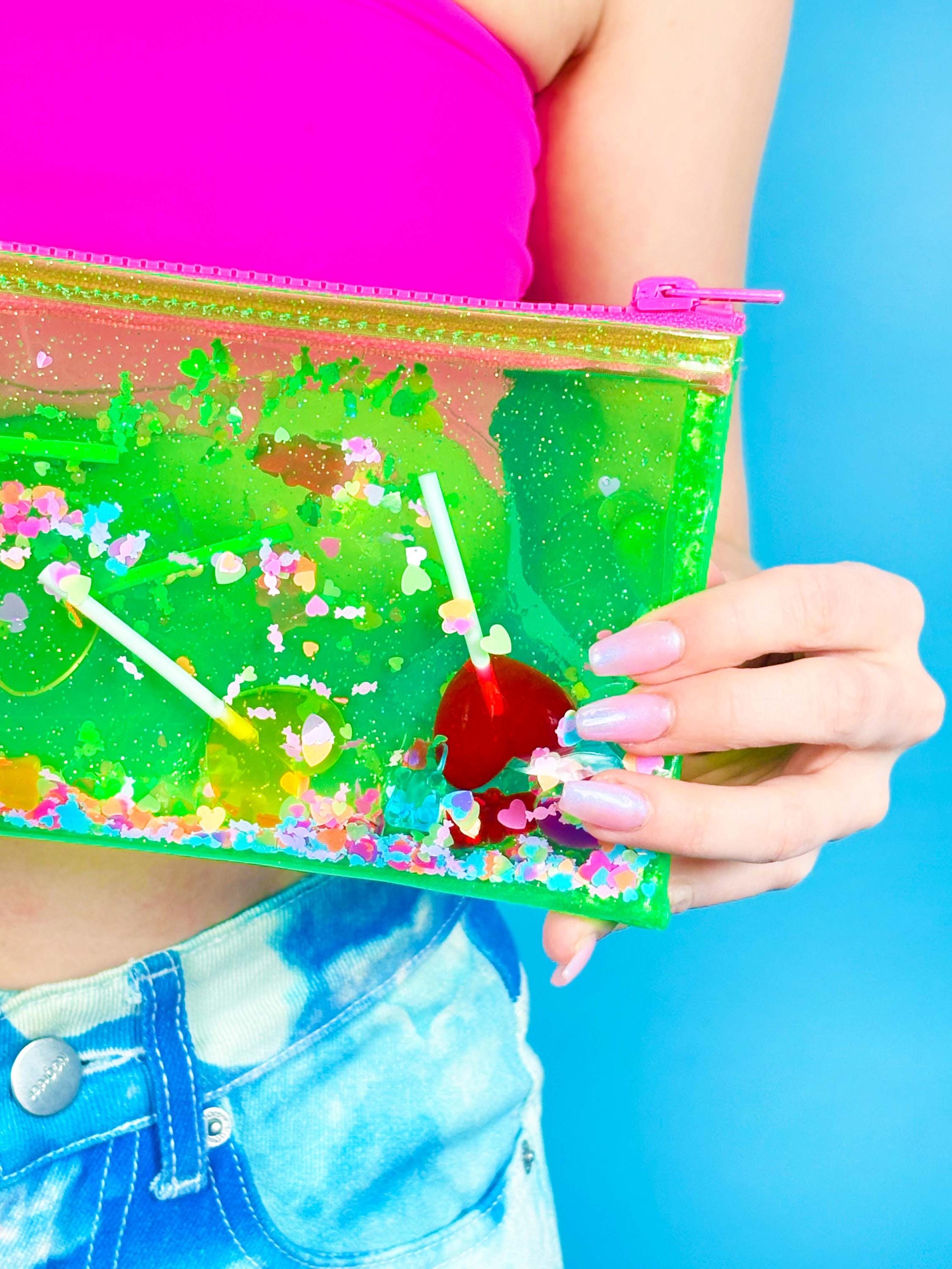 Liquid Glitter Pencil Case - I Want Candy - Electric Bubblegum