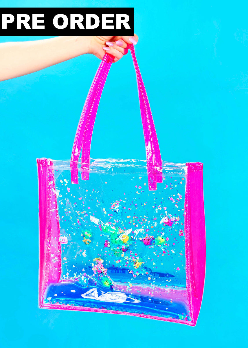 Liquid Glitter Bucket Tote - Just Keep Swimming - Electric Bubblegum