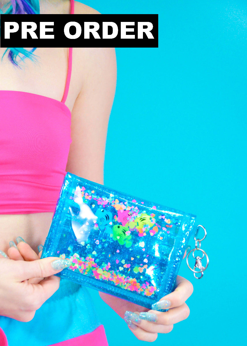 Liquid Glitter Mini Wallet - Just Keep Swimming - Electric Bubblegum