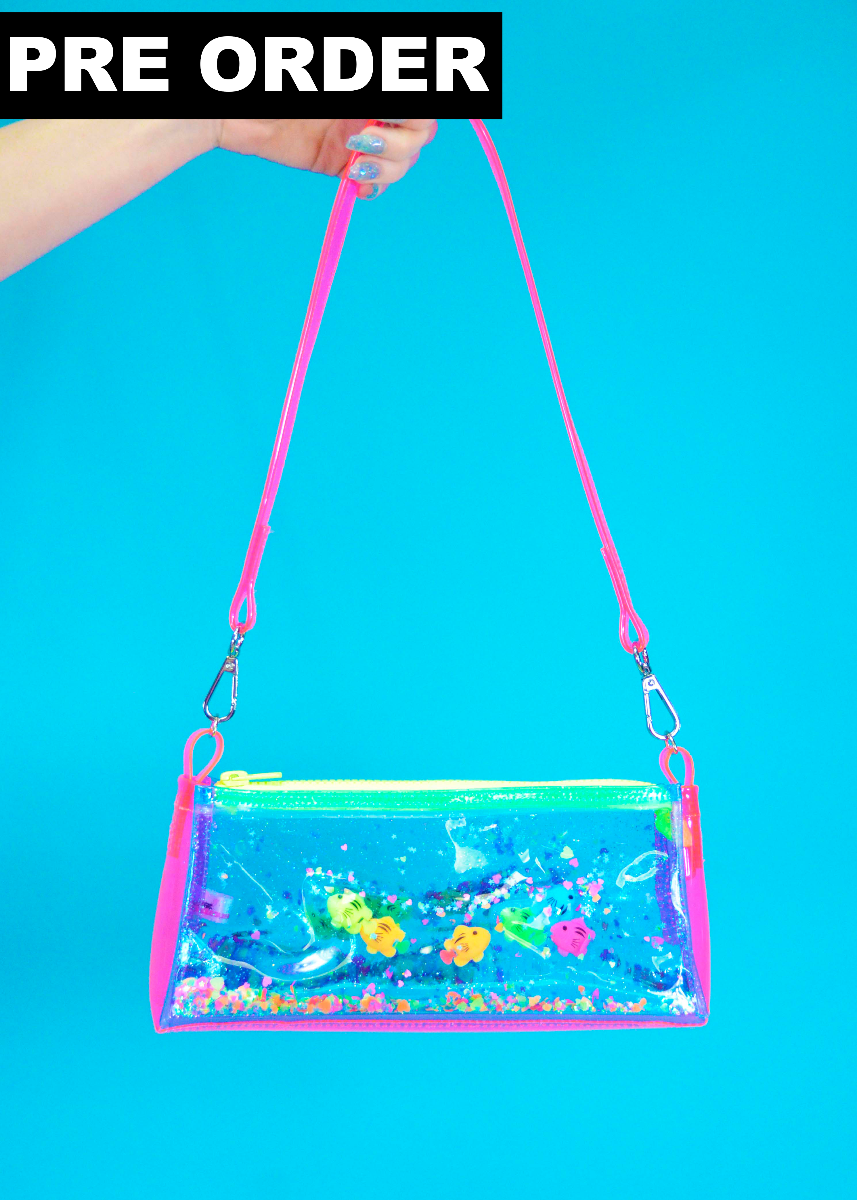 Liquid Glitter Zip Mini Purse - Just Keep Swimming - Electric Bubblegum