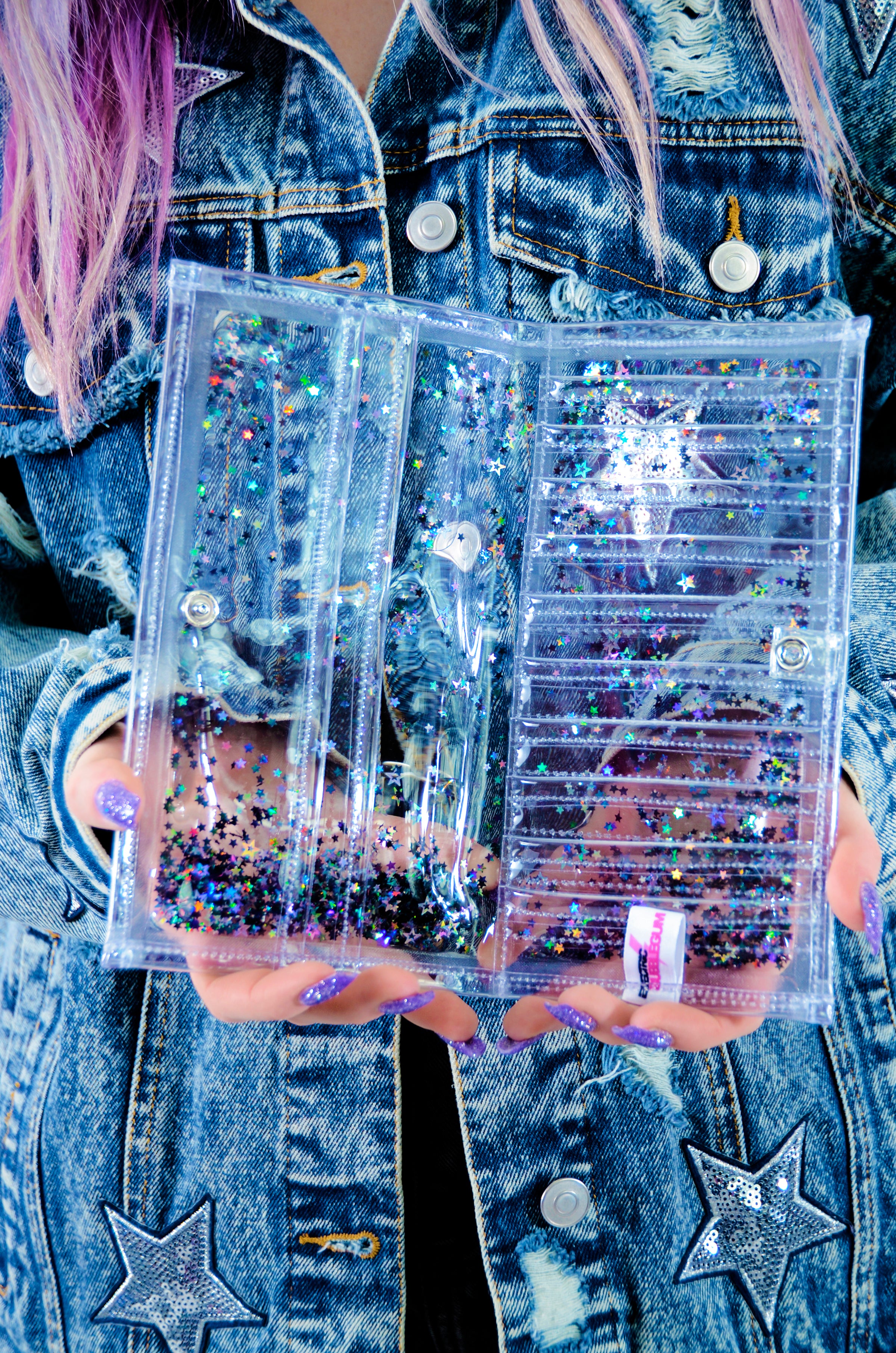 Liquid Glitter Wallet - Midnight Glam - Electric Bubblegum