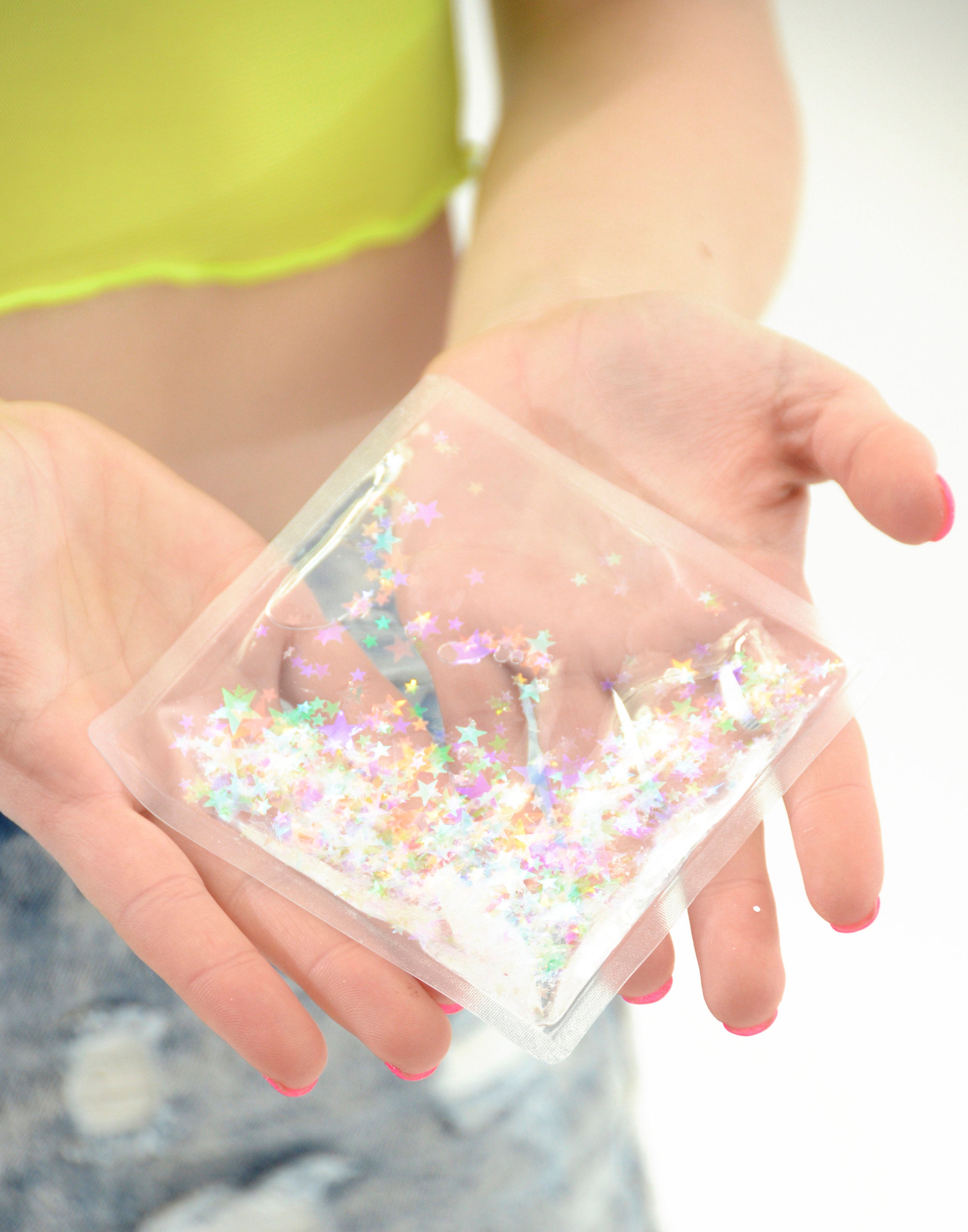 Liquid Glitter Sparkle Square - Transparent Rainbow - Stress Relief Object