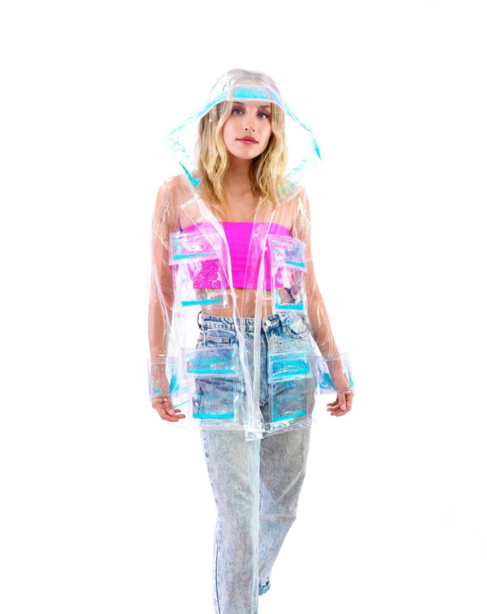 Liquid Glitter Raincoat - Aquamarine - Electric Bubblegum