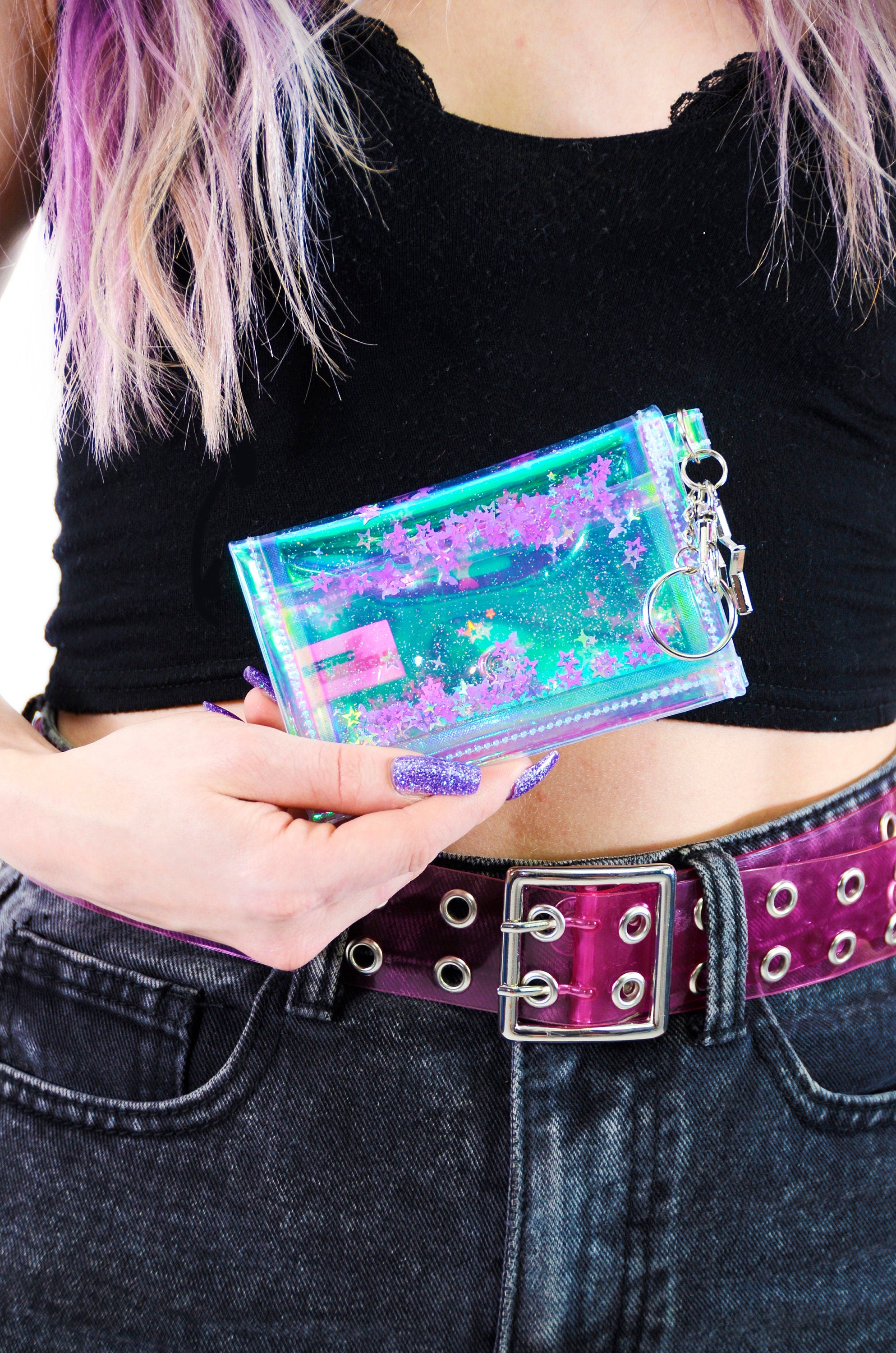 Cute and Icy Liquid Glitter Tiny Wallet - Purple - Electric Bubblegum