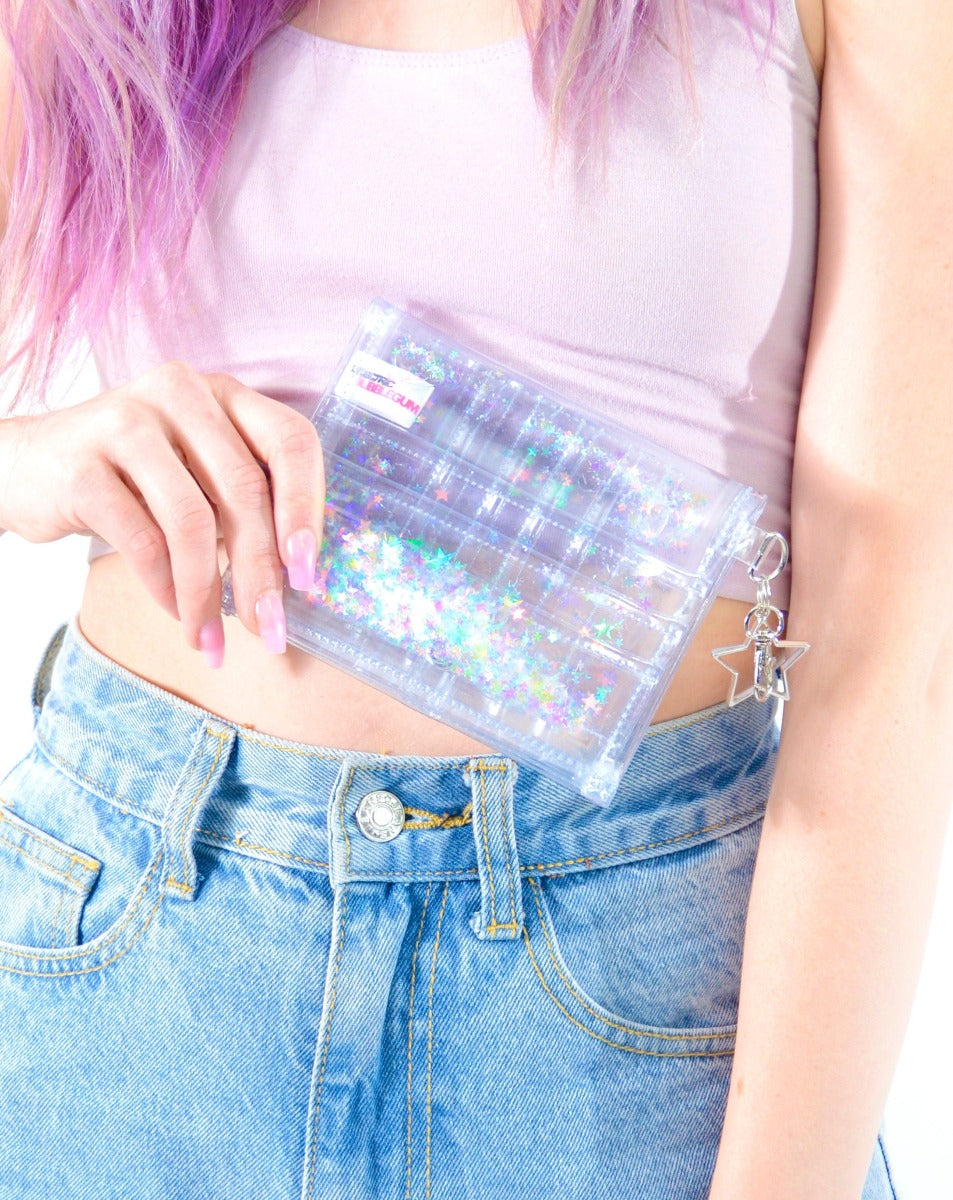 Liquid Glitter Mini Wallet - Transparent Rainbow - Electric Bubblegum
