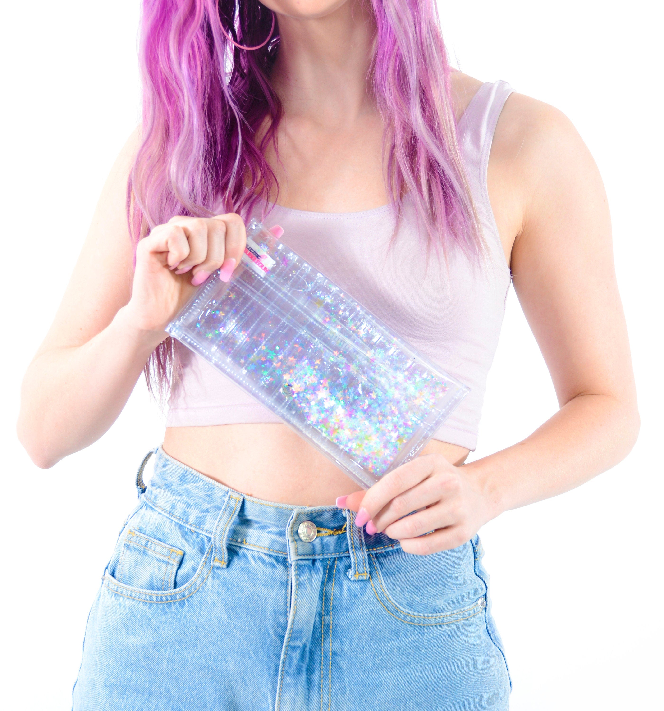 Liquid Glitter Large Wallet - Transparent Rainbow - Electric Bubblegum