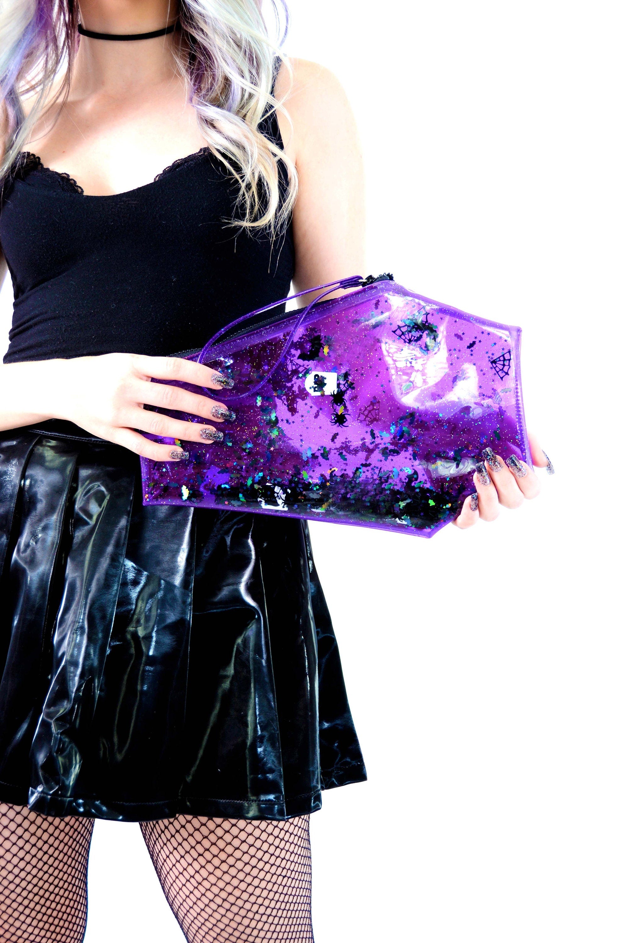 Too Cute to Spook Liquid Glitter Coffin Clutch - Electric Bubblegum