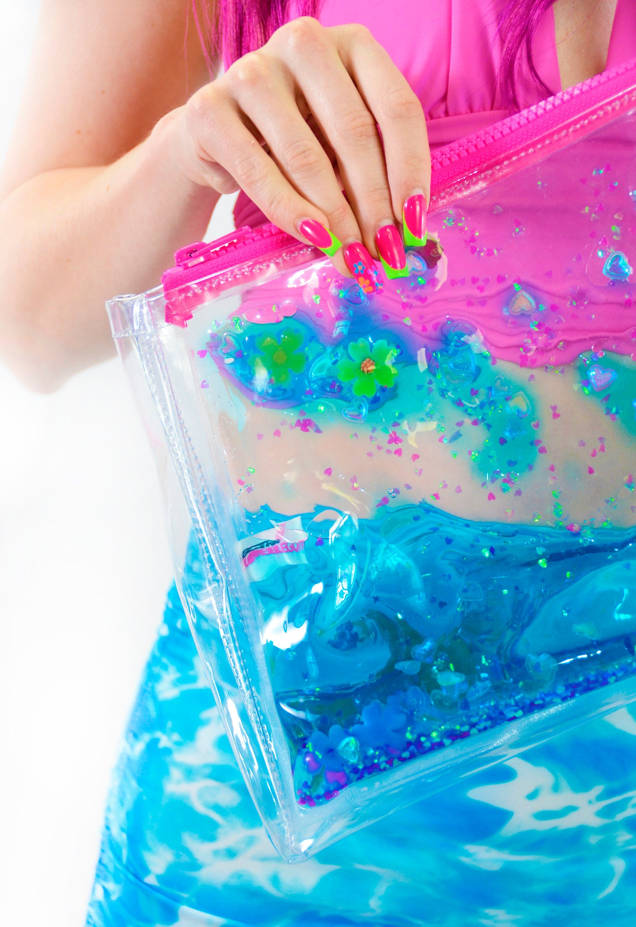 Liquid Glitter Make Up Bag - Meet me in Malibu - Electric Bubblegum
