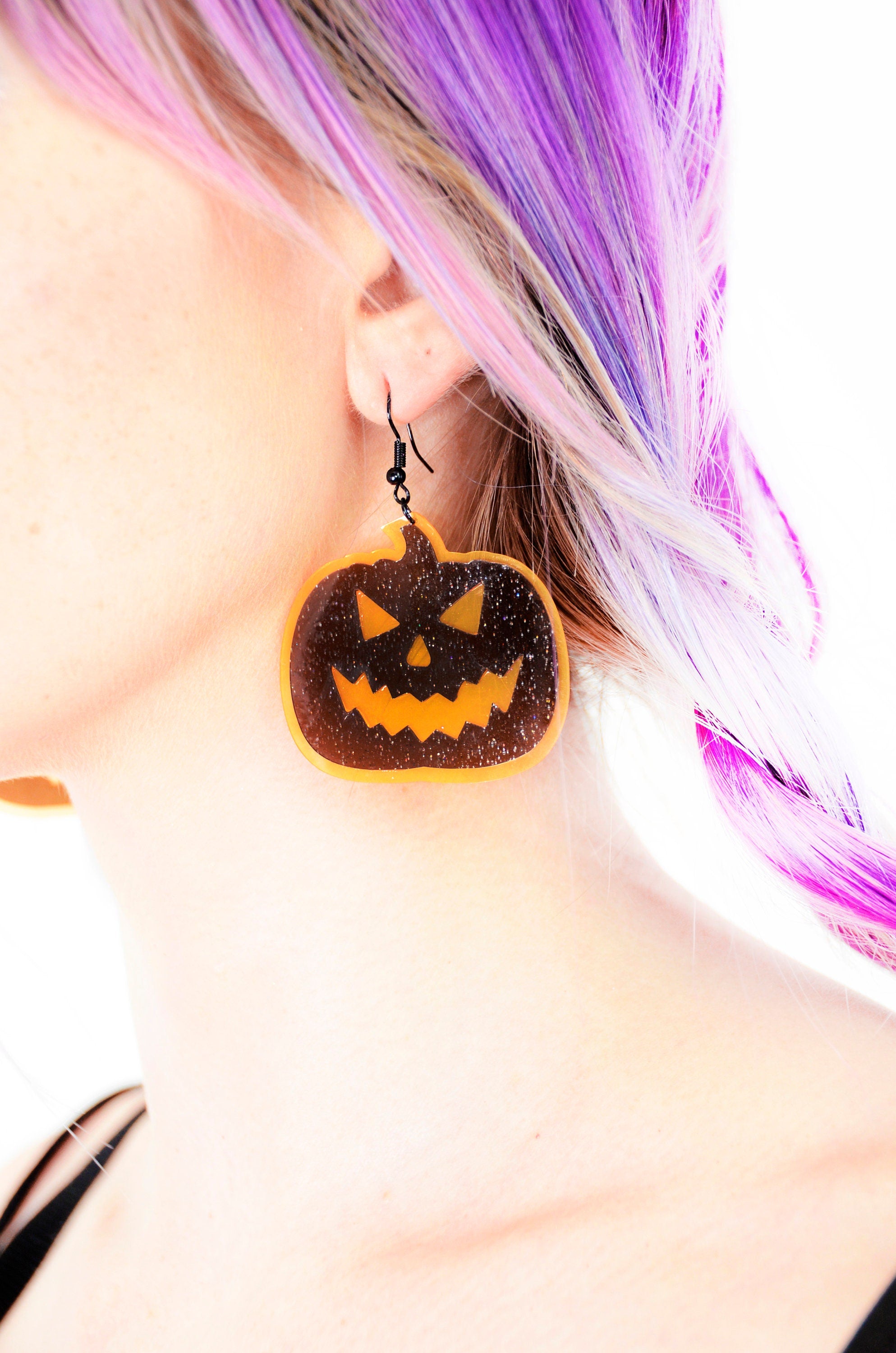 Pumpkin Head Vinyl Earrings - Pumpkin Head - Electric Bubblegum