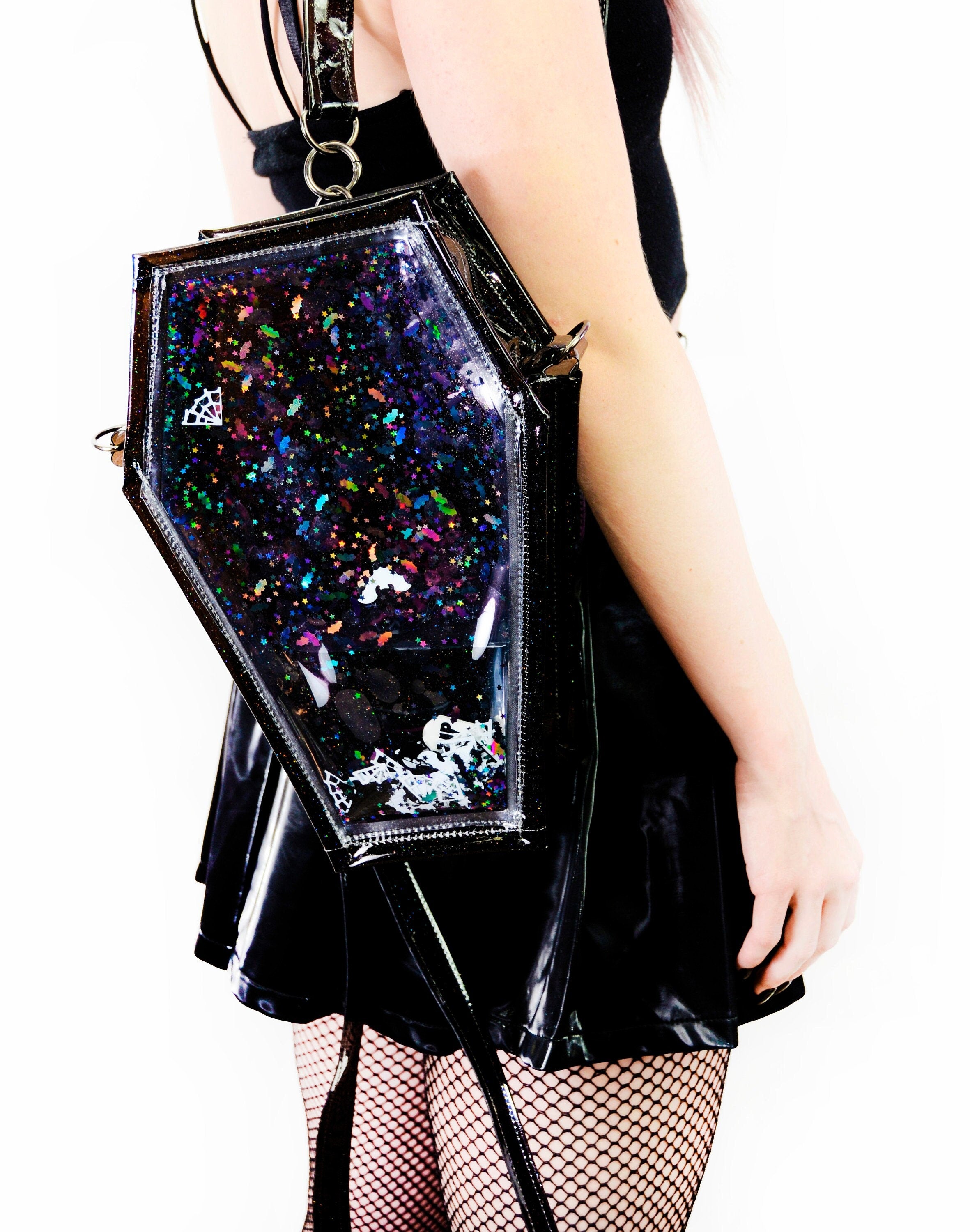 Liquid Glitter Coffin 2 in 1 Backpack/ Crossbody Bag - Living Dead Girl - Electric Bubblegum