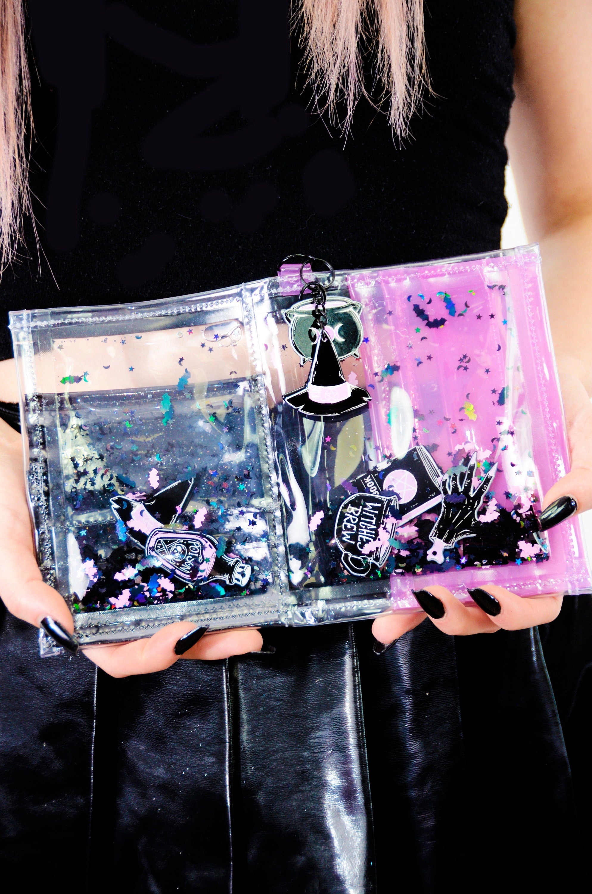 Liquid Glitter Mini Wallet - Practical Magic - Electric Bubblegum