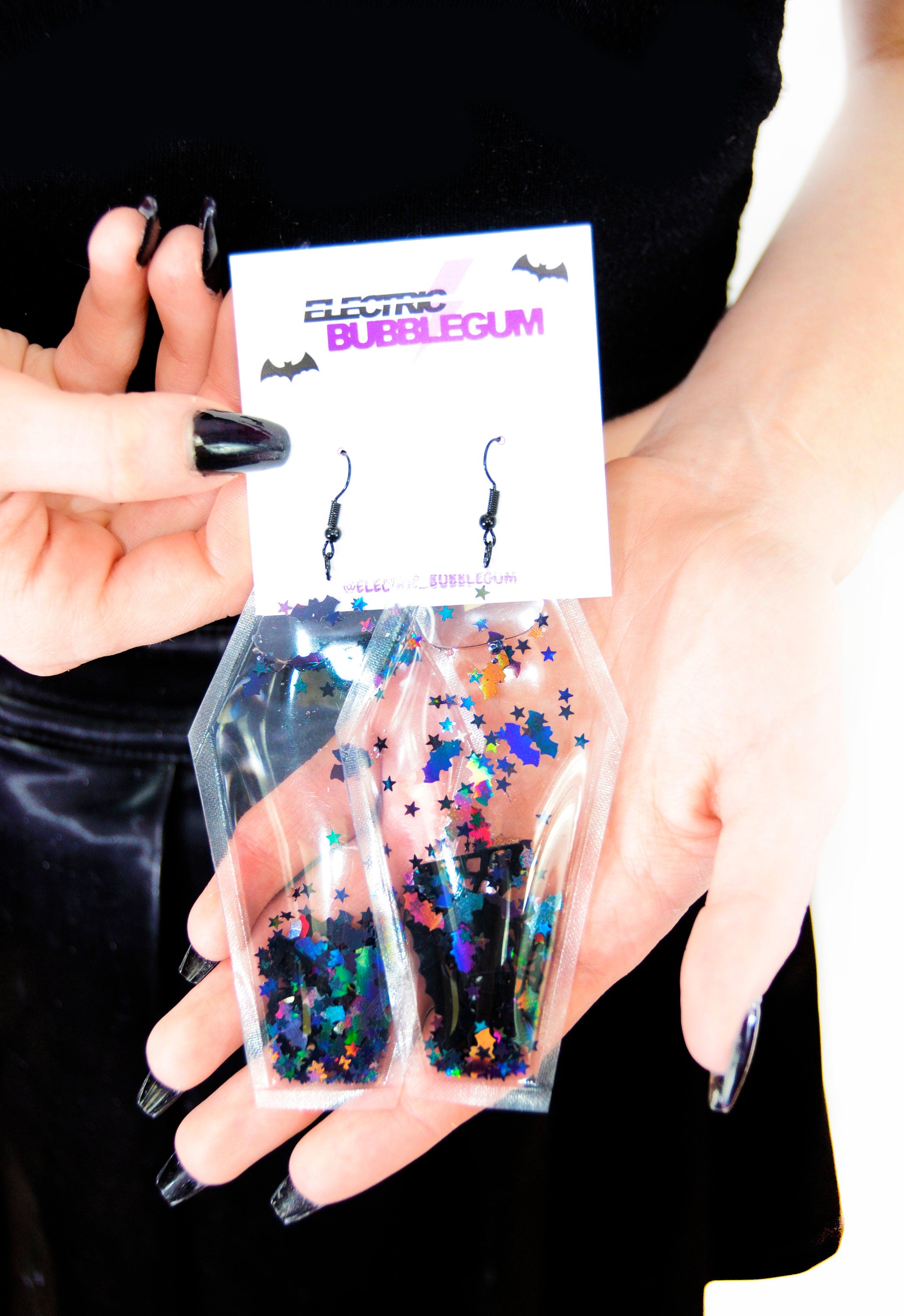 Liquid Glitter Coffin Earrings - Living Dead Girl - Electric Bubblegum