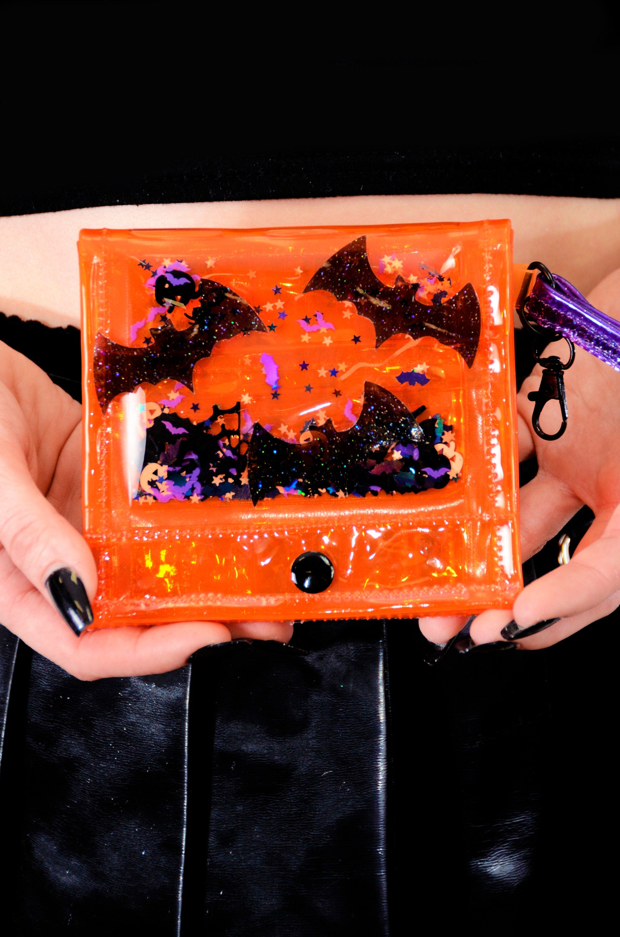Liquid Glitter Mini Wristlet Wallet - The Great Pumpkin - Electric Bubblegum