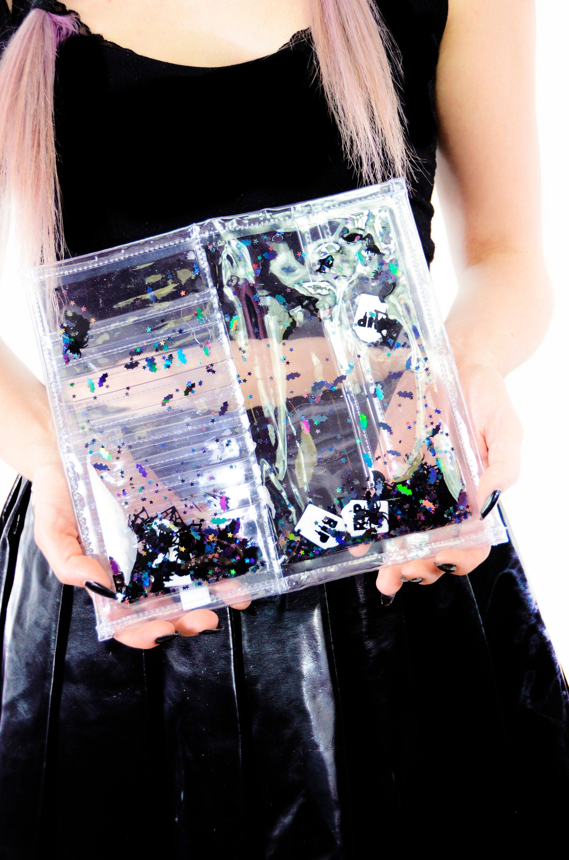 Liquid Glitter Large Wallet - Too Cute to Spook - Electric Bubblegum