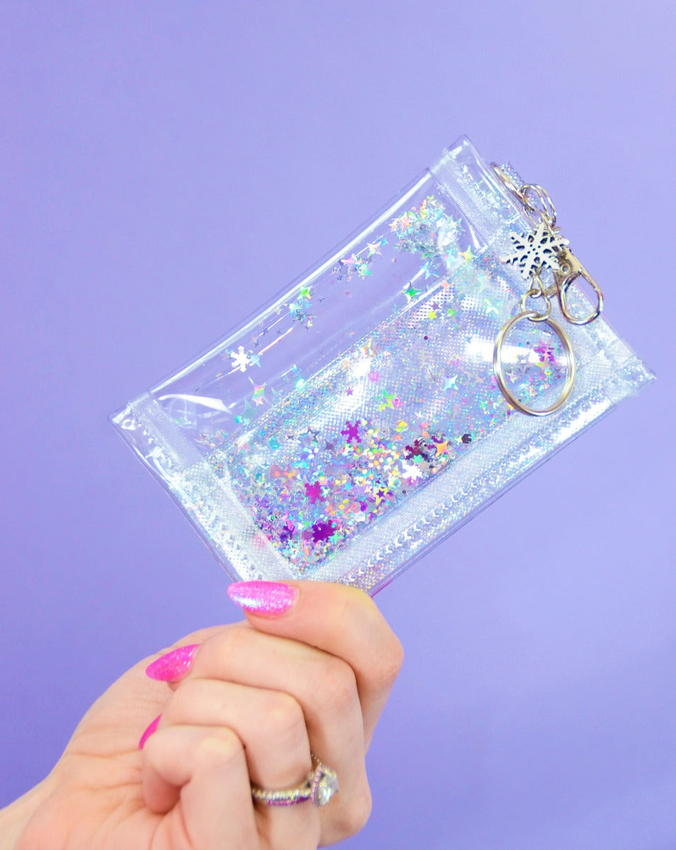 Liquid Glitter Tiny Wallet - Let It Snow - Electric Bubblegum